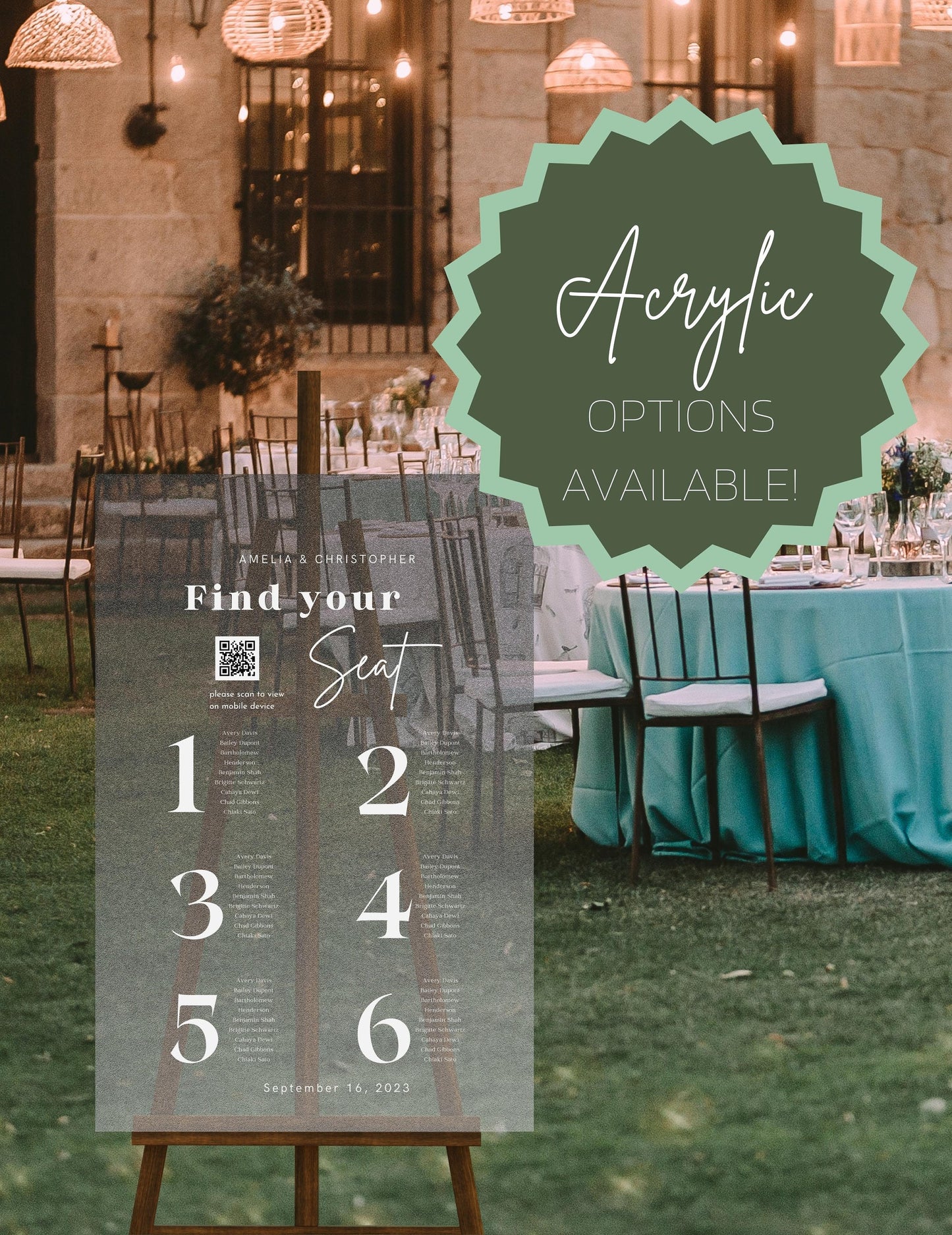 Wedding Reception Seating Chart Sign - Reception seat chart With QR code- Acrylic reception seating Sign - Wedding Reception - QR code signs
