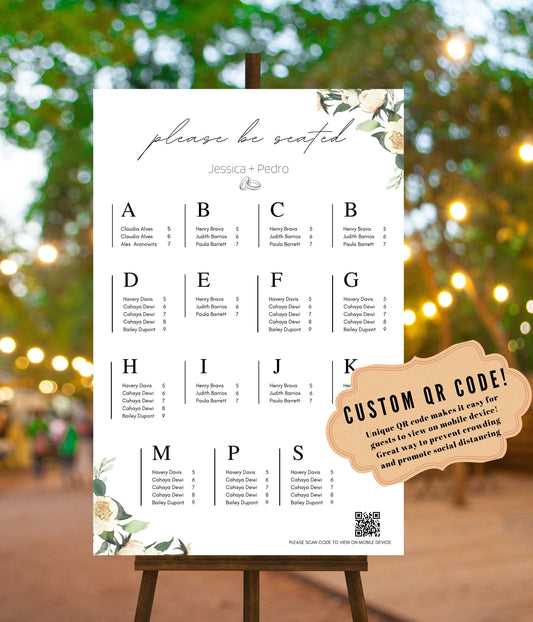 Wedding Reception Seating Chart Sign - Reception seat chart With QR code- Floral reception seating Sign - Wedding Reception - QR code signs