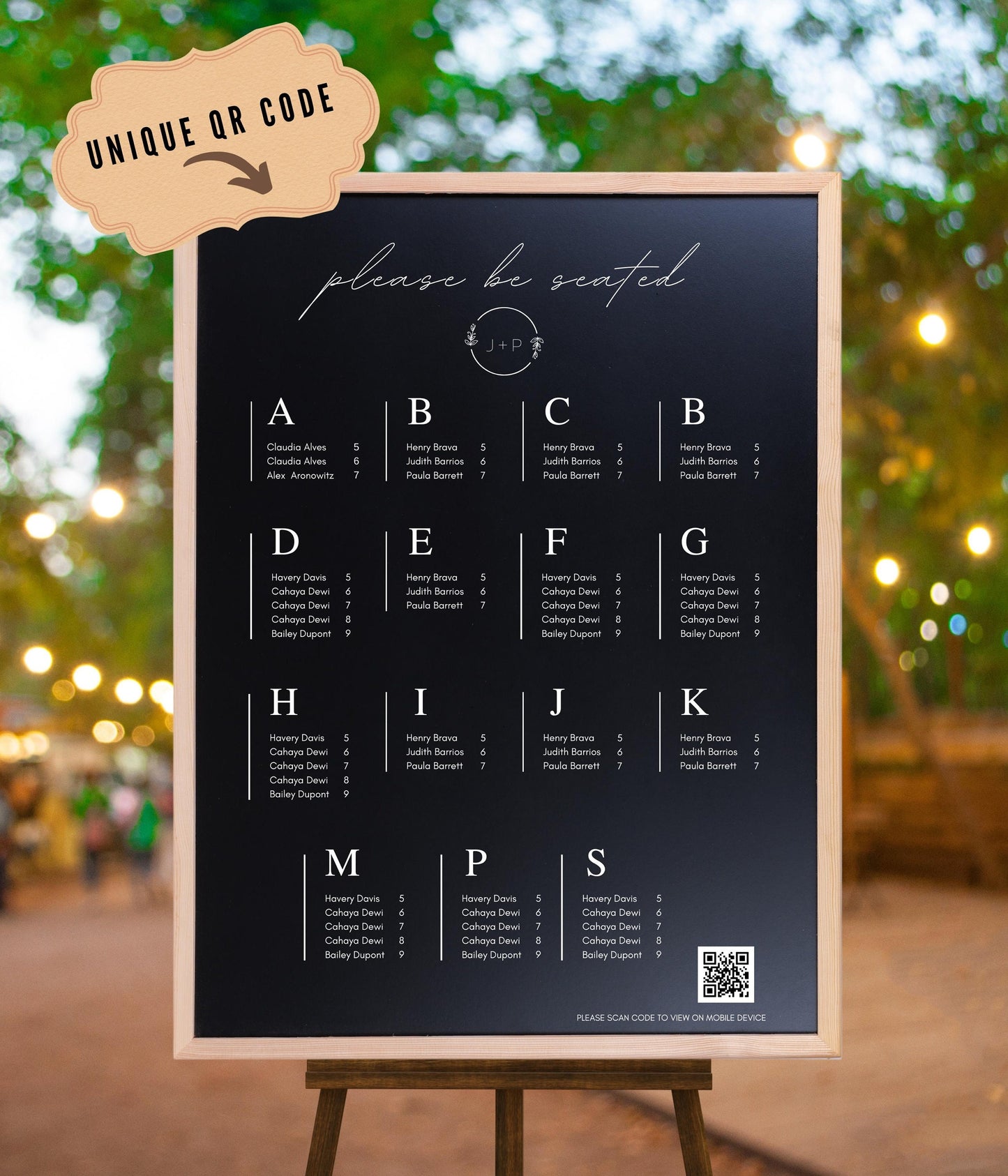 Alphabetical seating chart With QR code, Wedding Reception Seating Sign - Acrylic reception seating Sign - Wedding Reception - QR code signs