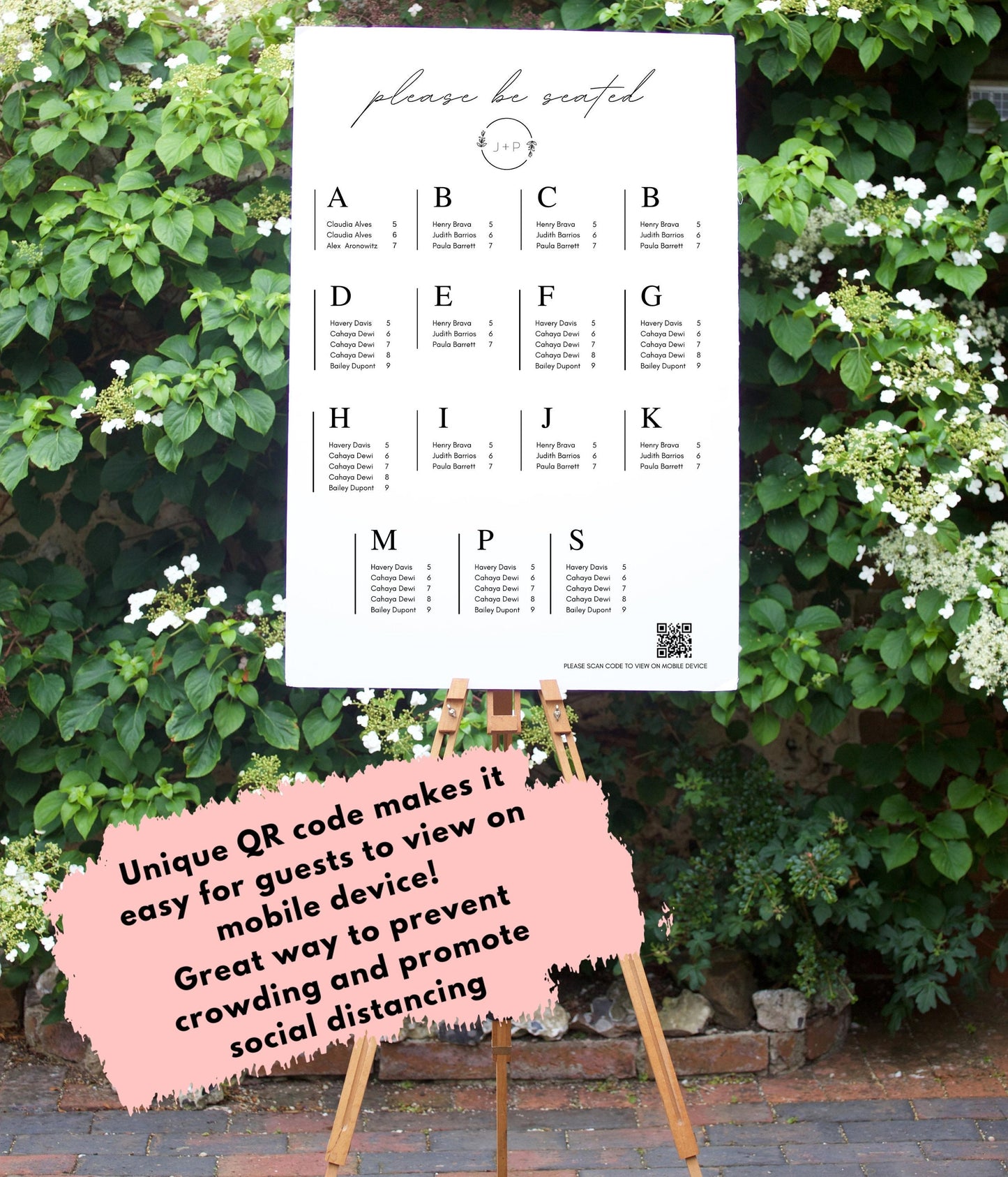 Alphabetical seating chart With QR code, Wedding Reception Seating Sign - Acrylic reception seating Sign - Wedding Reception - QR code signs