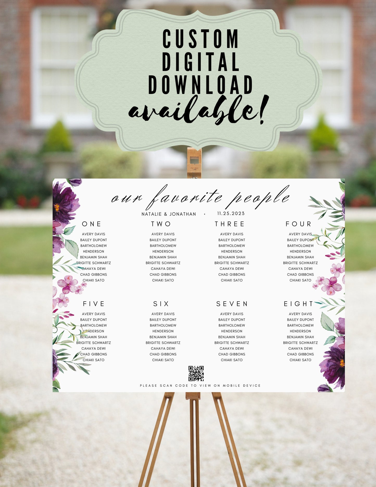Wedding Reception Seating Chart Sign - Reception seat chart With QR code- Floral reception seating Sign - Wedding Reception - QR code signs