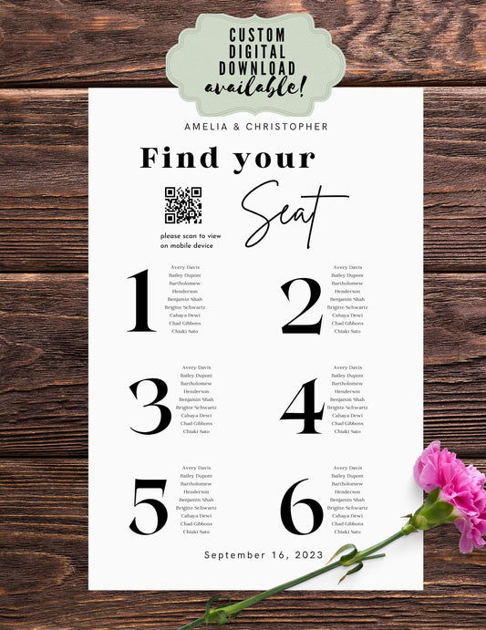 Wedding Reception Seating Chart Sign - Reception seat chart With QR code- Acrylic reception seating Sign - Wedding Reception - QR code signs