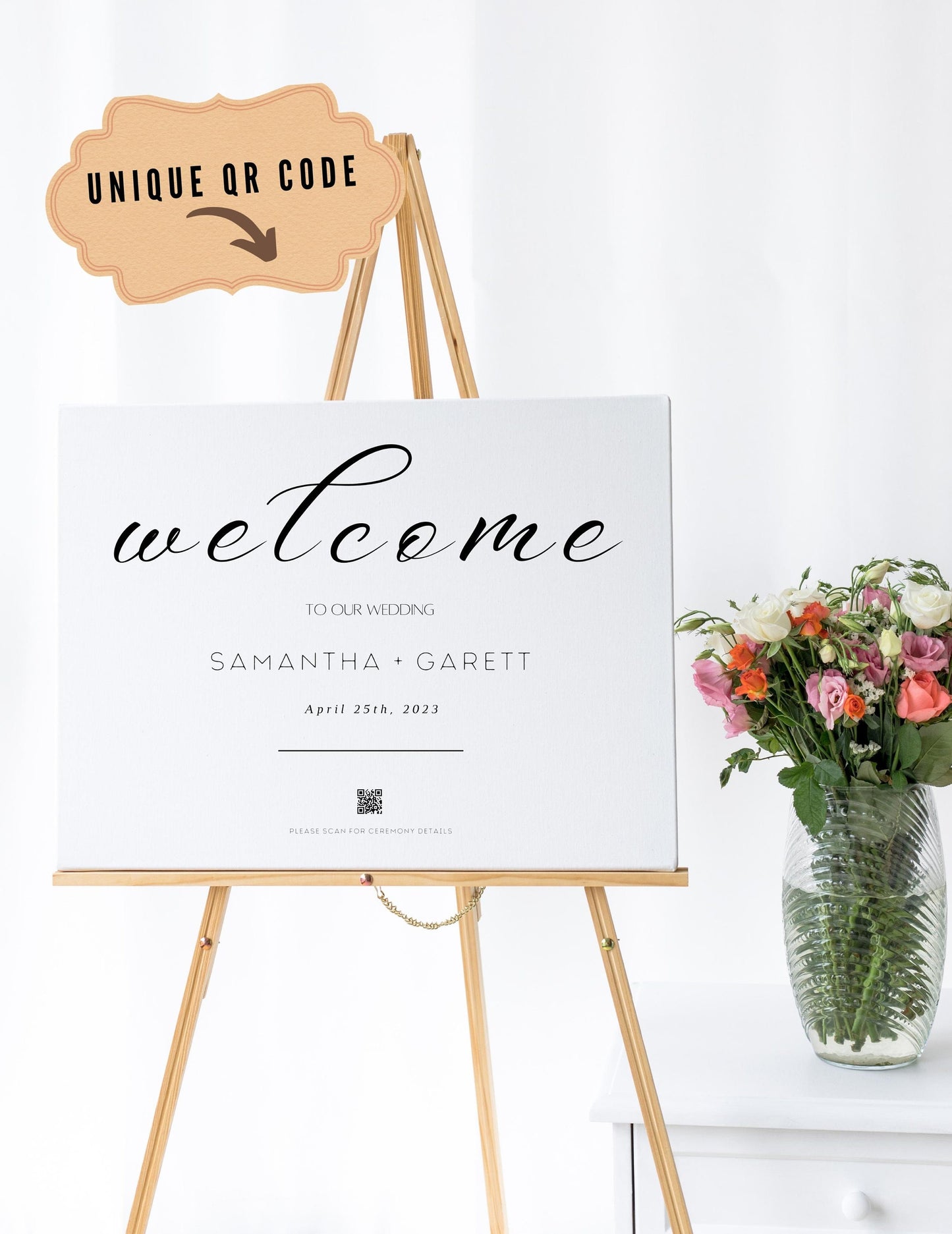 Wedding Welcome Sign - Welcome sign With QR code- Minimalist wedding sign - Modern Wedding Sign - QR code signs