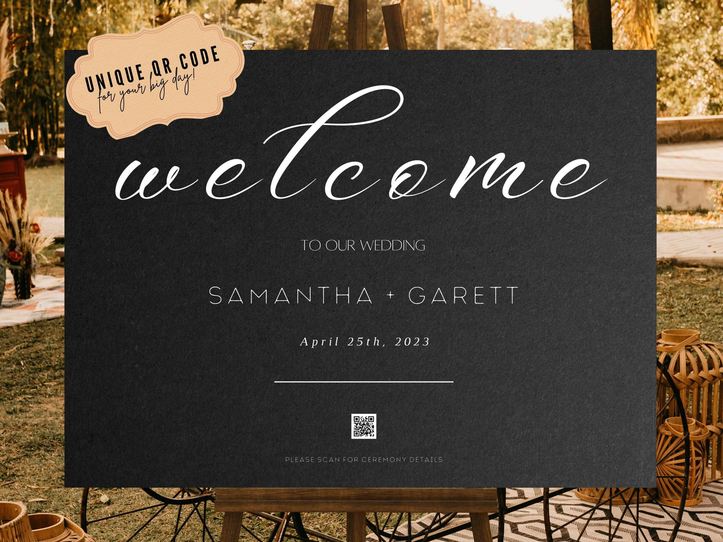 Wedding Welcome Sign - Welcome sign With QR code- Minimalist wedding sign - Modern Wedding Sign - QR code signs