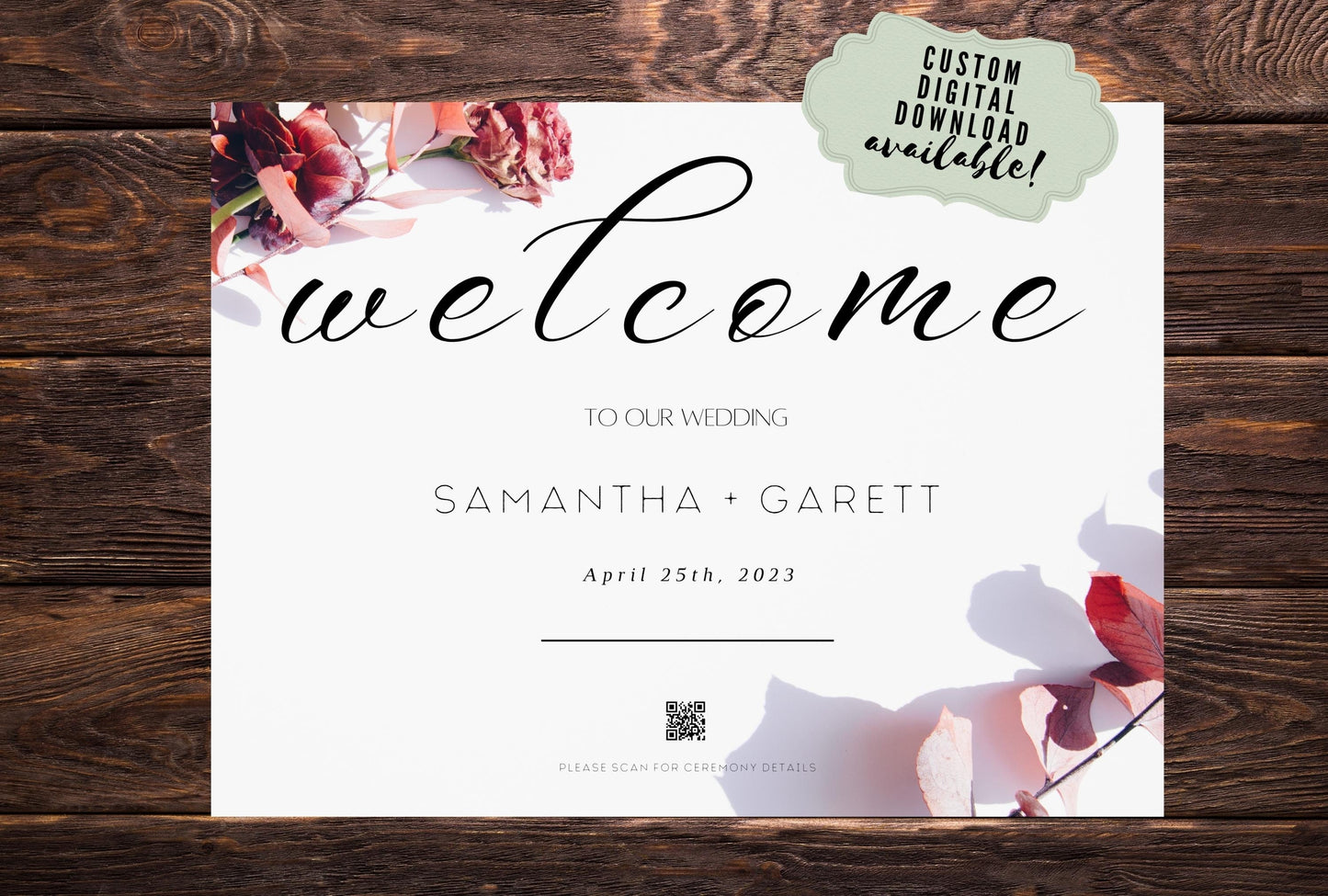 Wedding Welcome Sign - Welcome sign With QR code- Floral wedding sign - WeddingSign - QR code signs