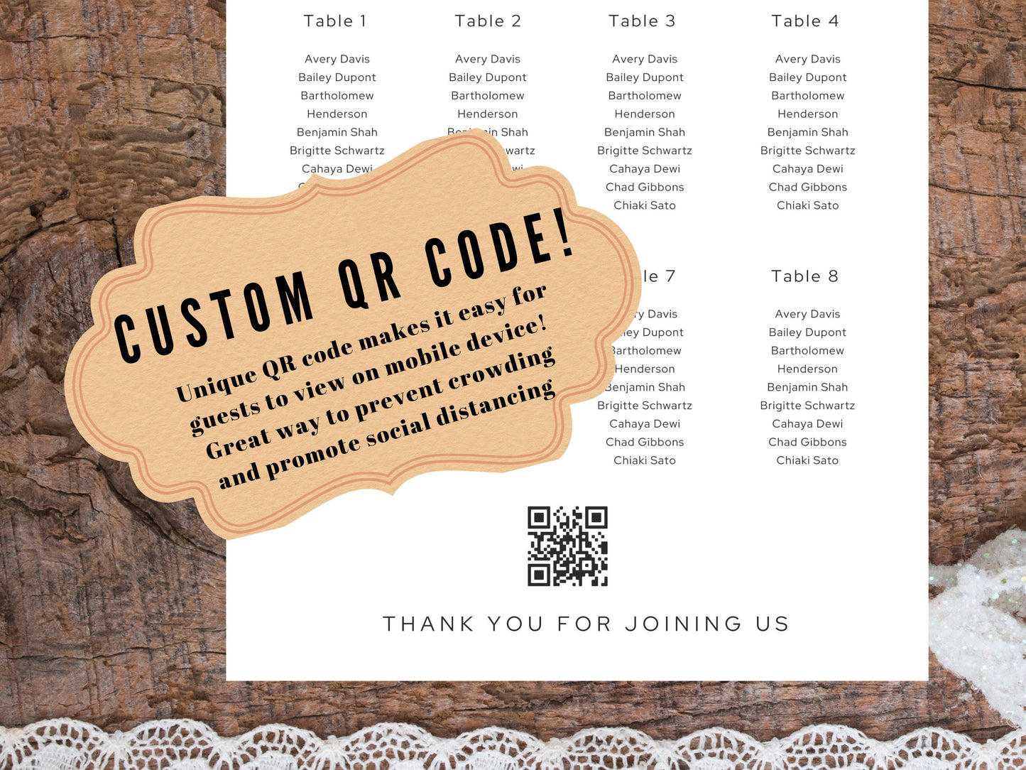 Reception seat chart With QR code- Wedding Reception Seating Chart Sign - Acrylic reception seating Sign - Wedding Reception - QR code signs