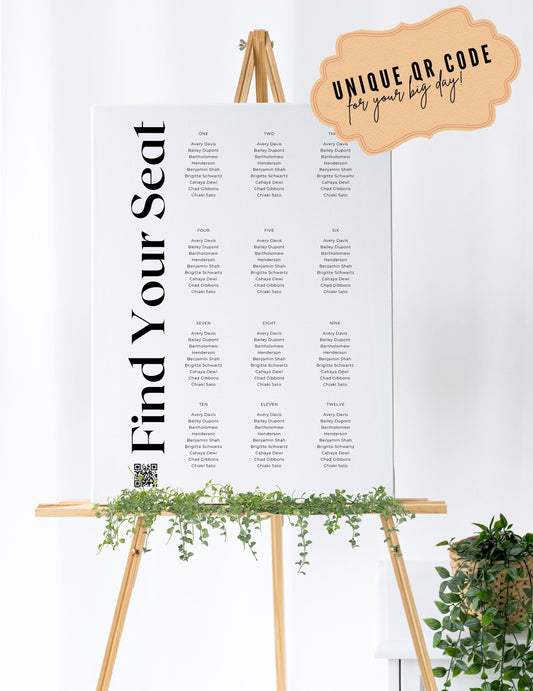 Wedding Reception Seating Chart Sign - Reception seat chart With QR code- Acrylic reception seating Sign - Wedding Reception - QR code signs