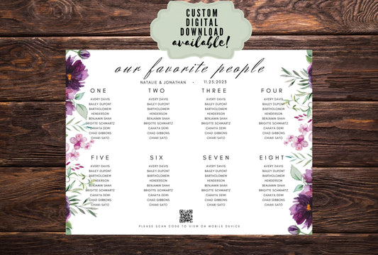 Wedding Reception Seating Chart Sign - Reception seat chart With QR code- Floral reception seating Sign - Wedding Reception - QR code signs