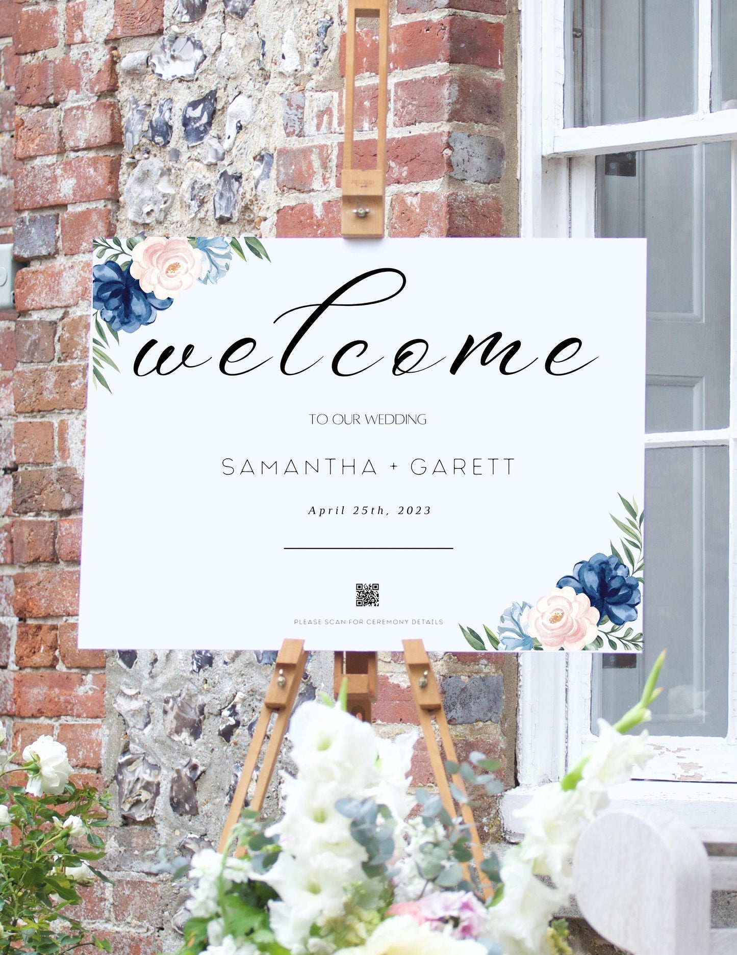 Wedding Welcome Sign - Welcome sign With QR code- Floral wedding sign - WeddingSign - QR code signs