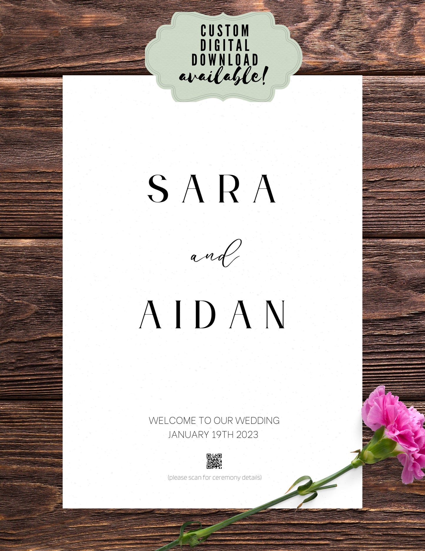 Wedding Welcome Sign - Welcome sign With QR code- Minimalist wedding sign - Modern Wedding Sign - QR code signs