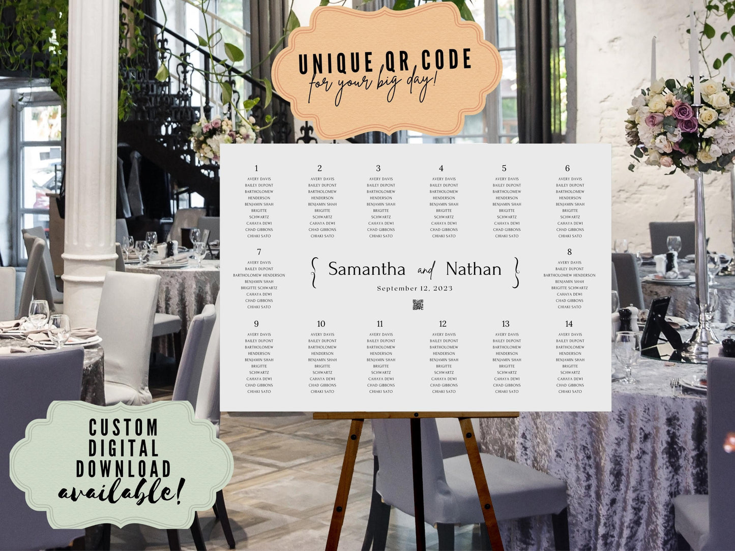 Wedding Reception Seating Chart Sign - Reception seat chart With QR code- Acrylic reception seating Sign - Wedding Reception - QR code signs