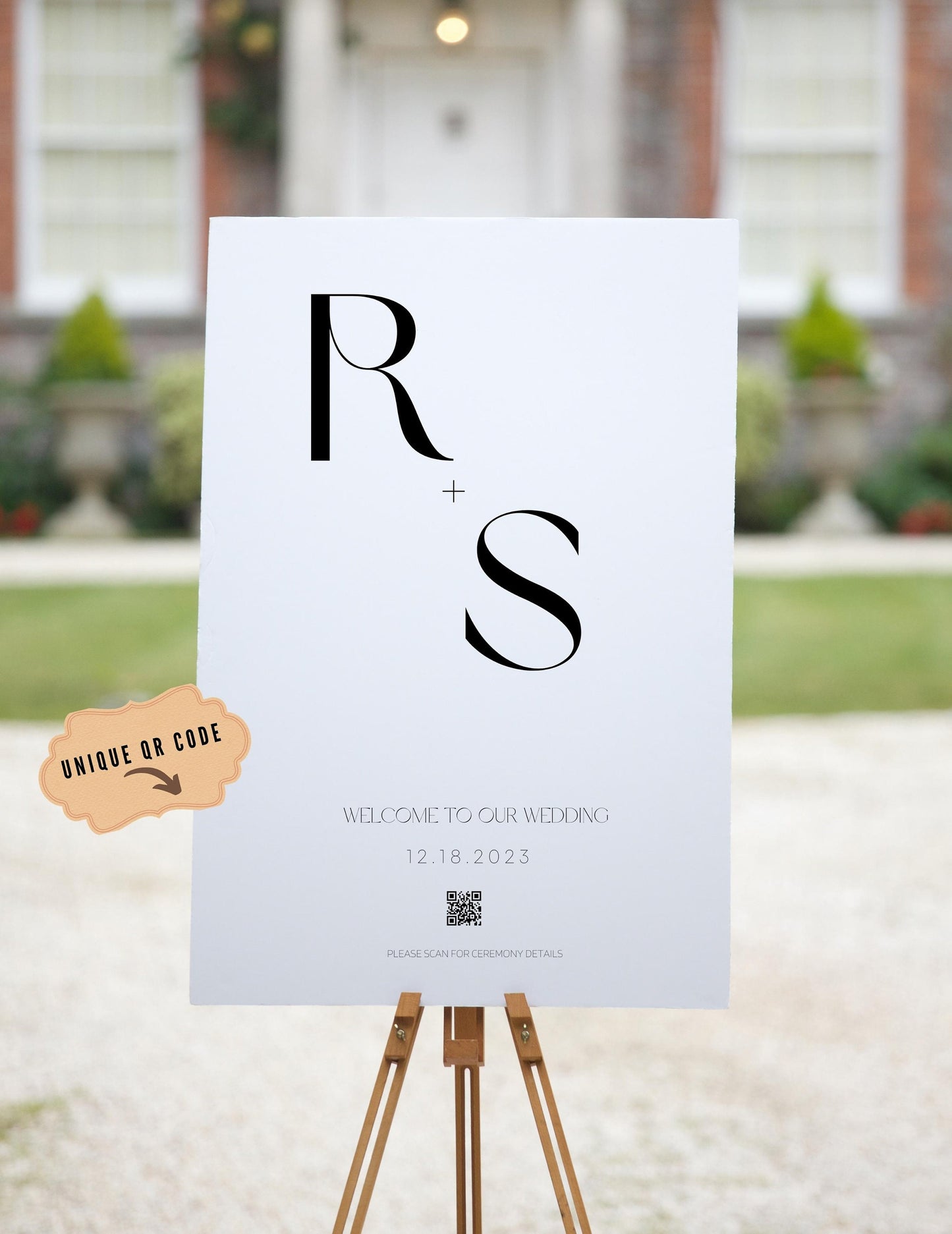 Wedding Day Welcome Sign - Welcome sign With QR code- Minimalist wedding sign - Modern Wedding Sign - QR code signs