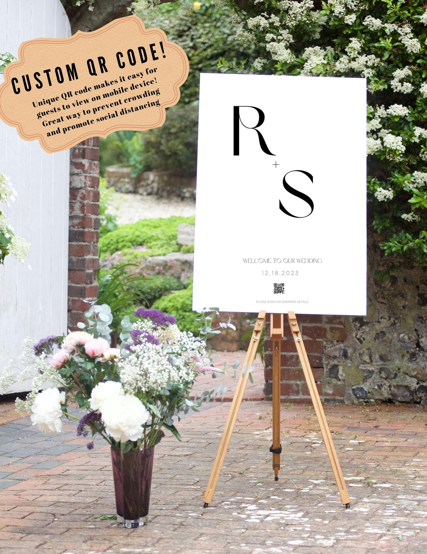 Wedding Day Welcome Sign - Welcome sign With QR code- Minimalist wedding sign - Modern Wedding Sign - QR code signs