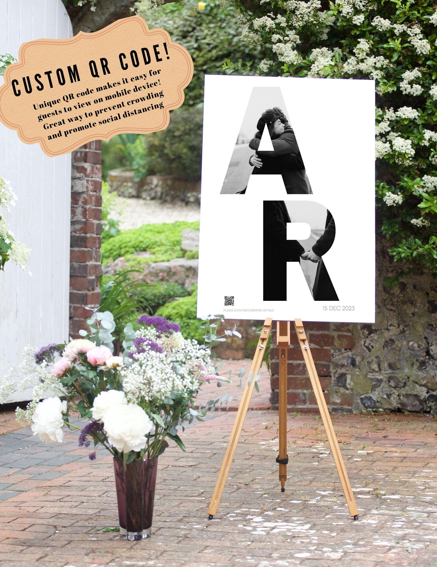 Custom Photo Wedding Welcome Sign - Welcome sign With QR code- Minimalist wedding sign - Modern Wedding Sign - QR code signs