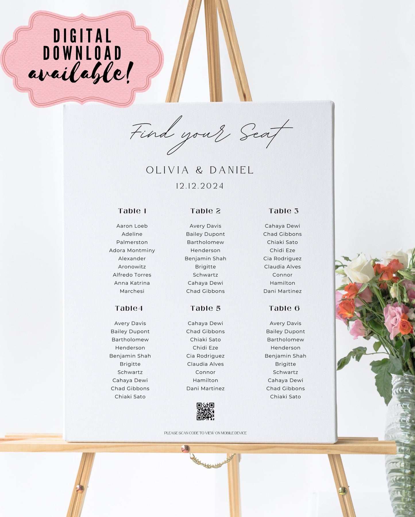 Wedding Reception Seating Chart Sign - Reception seat chart With QR code- Acrylic reception seating Sign - Wedding Reception - QR code signs