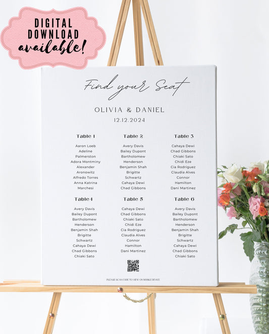 Wedding Reception Seating Chart Sign - Reception seat chart With QR code- Acrylic reception seating Sign - Wedding Reception - QR code signs