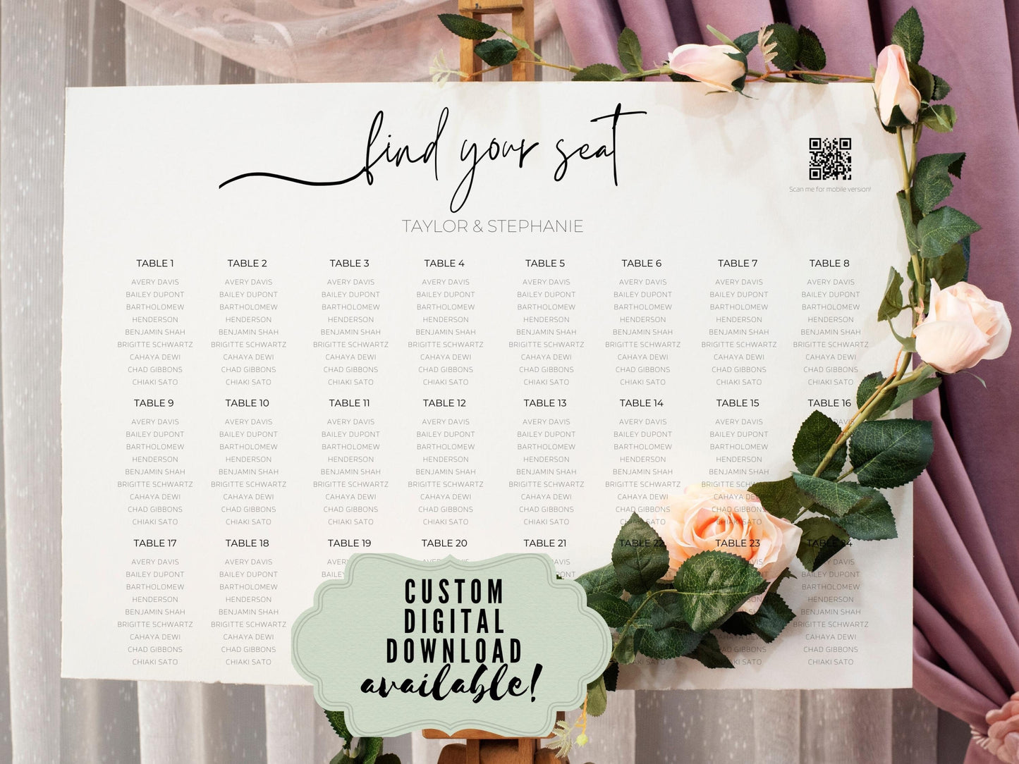 Reception Wedding Seating Chart Sign - Reception seat chart With QR code- Floral reception seating Sign - Wedding Reception - QR code signs