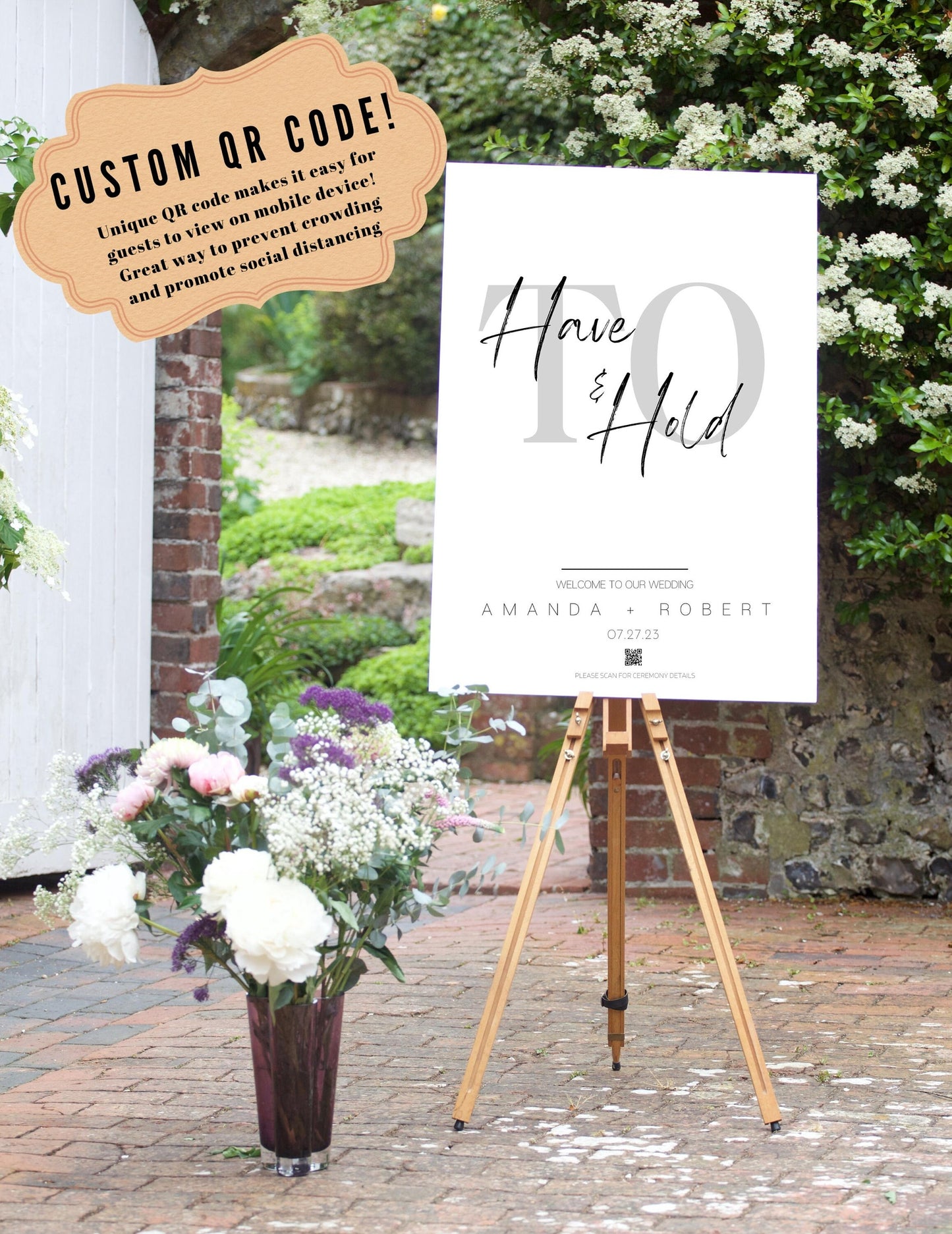 Wedding Welcome Sign - Welcome sign With QR code- Minimalist wedding sign - Modern Wedding Sign - QR code signs