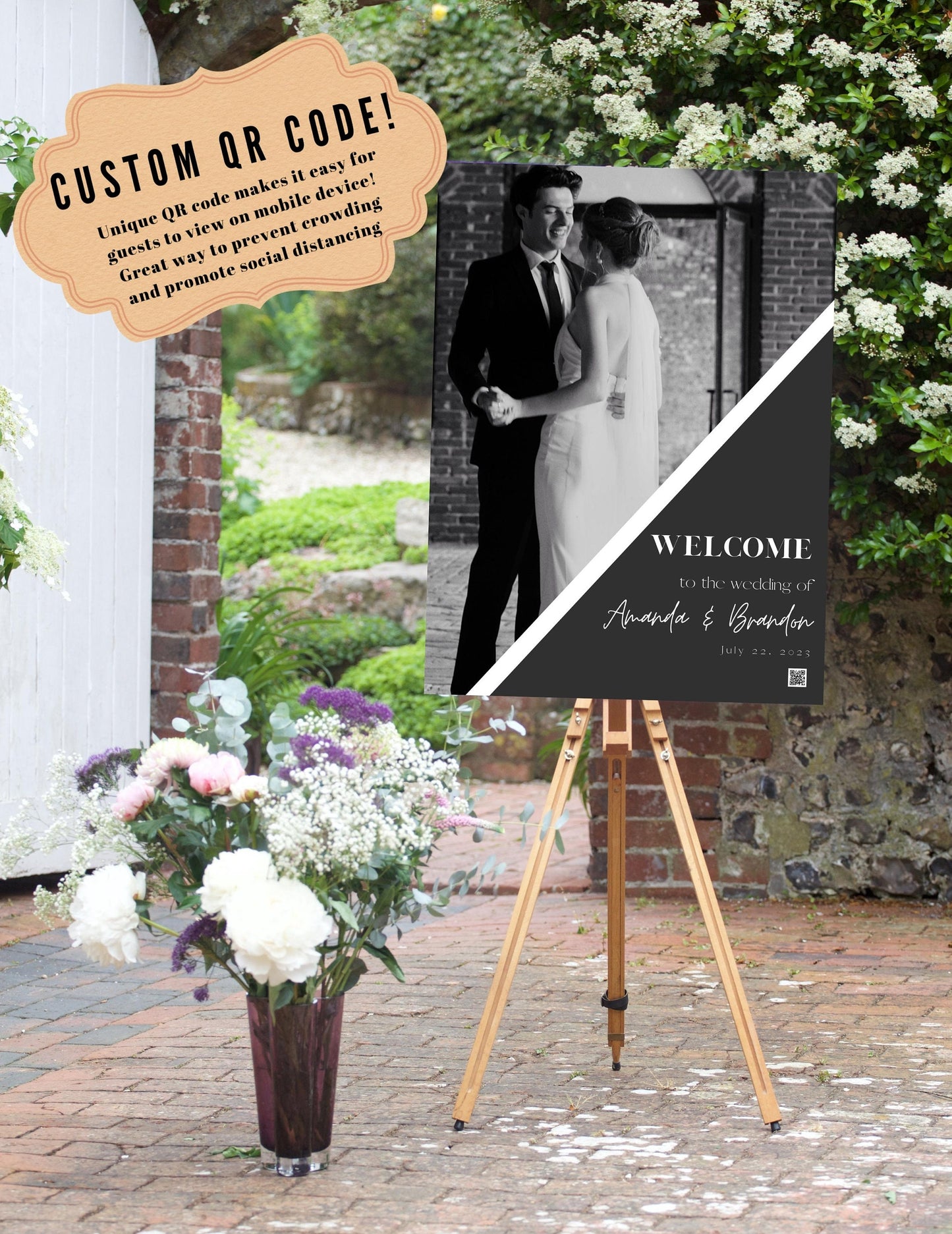 Custom Photo Wedding Welcome Sign - Welcome sign With QR code- Minimalist wedding sign - Modern Wedding Sign - QR code signs