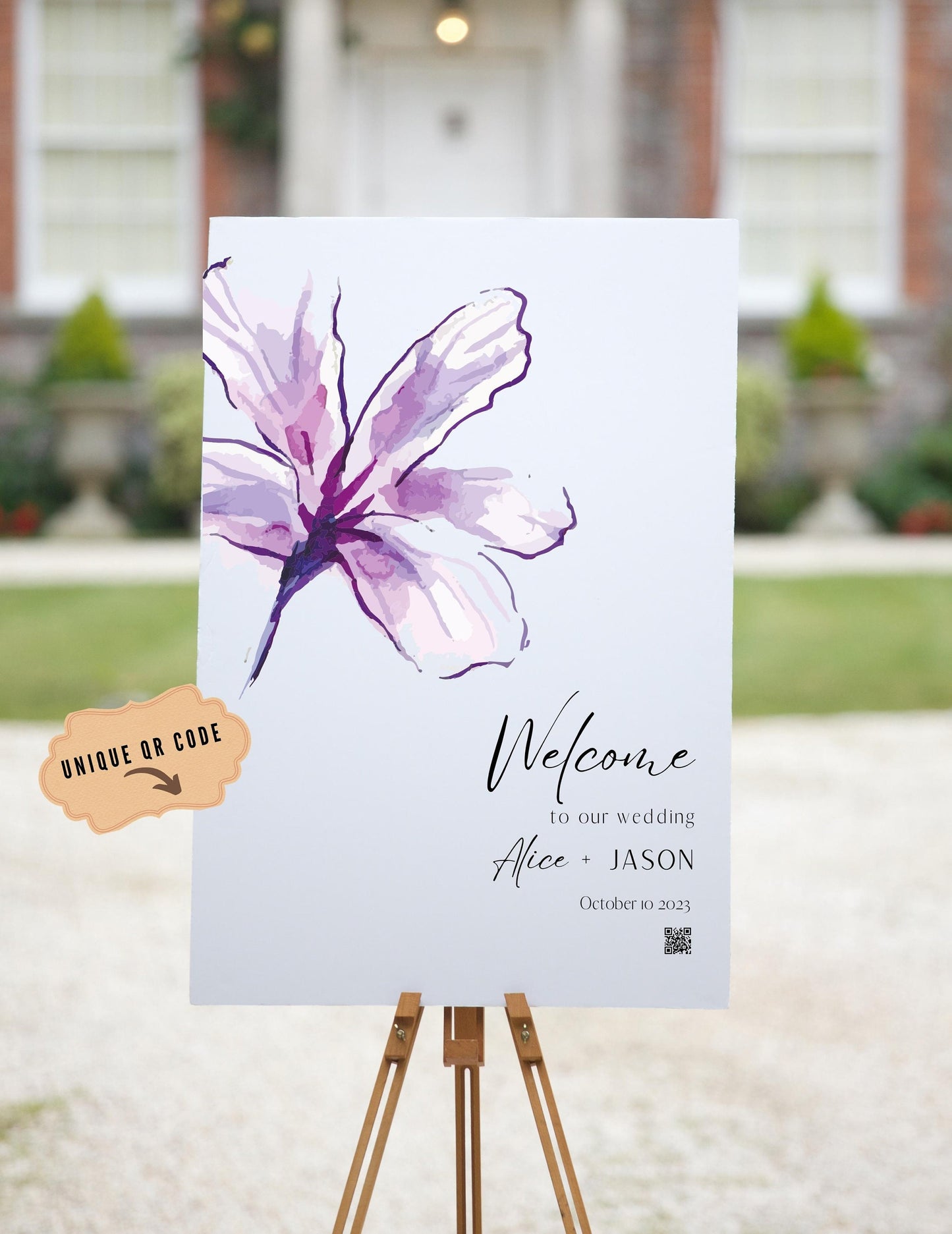 Wedding Welcome Sign - Welcome sign With QR code- Minimalist wedding sign - Modern Wedding Sign - QR code signs