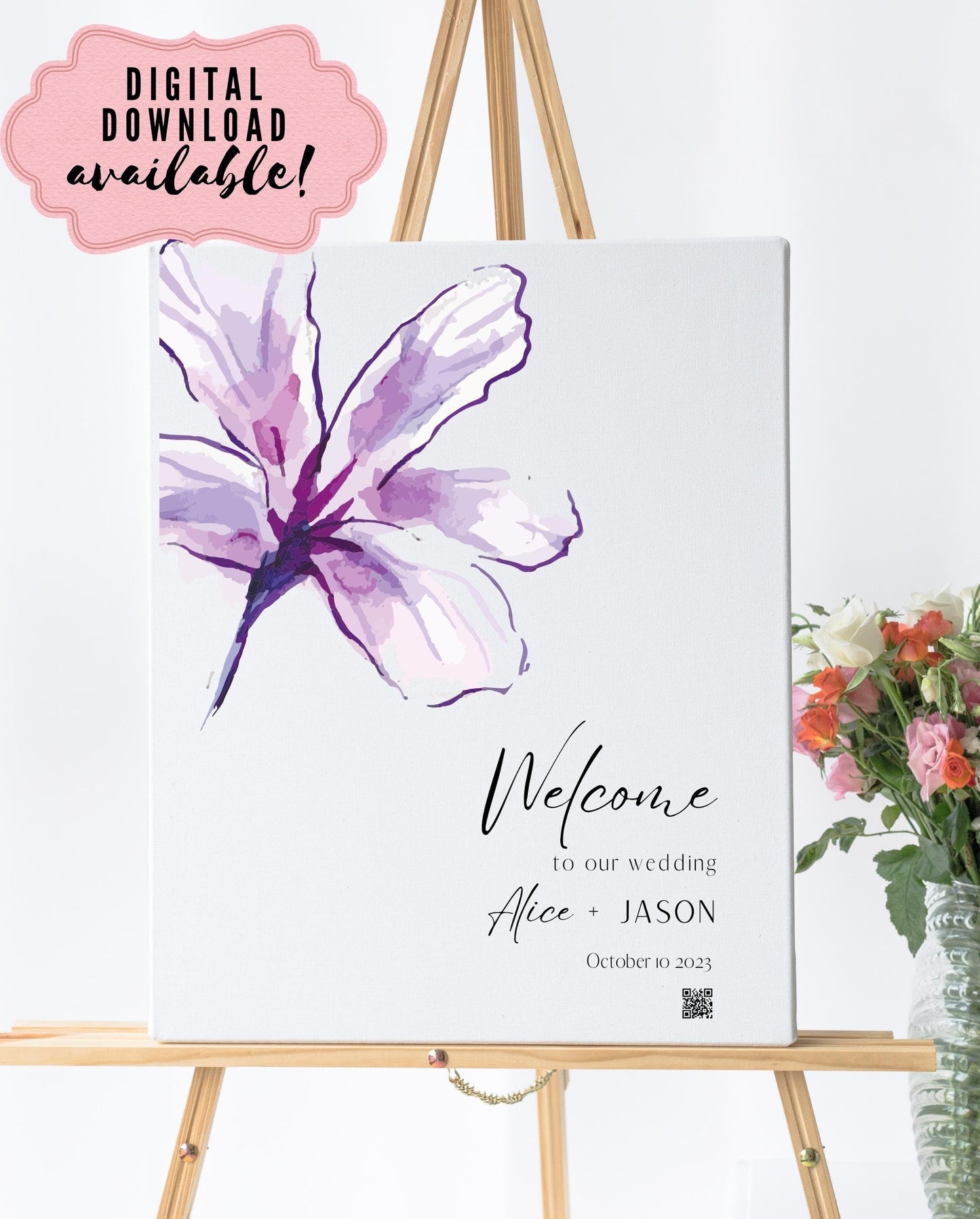 Wedding Welcome Sign - Welcome sign With QR code- Minimalist wedding sign - Modern Wedding Sign - QR code signs