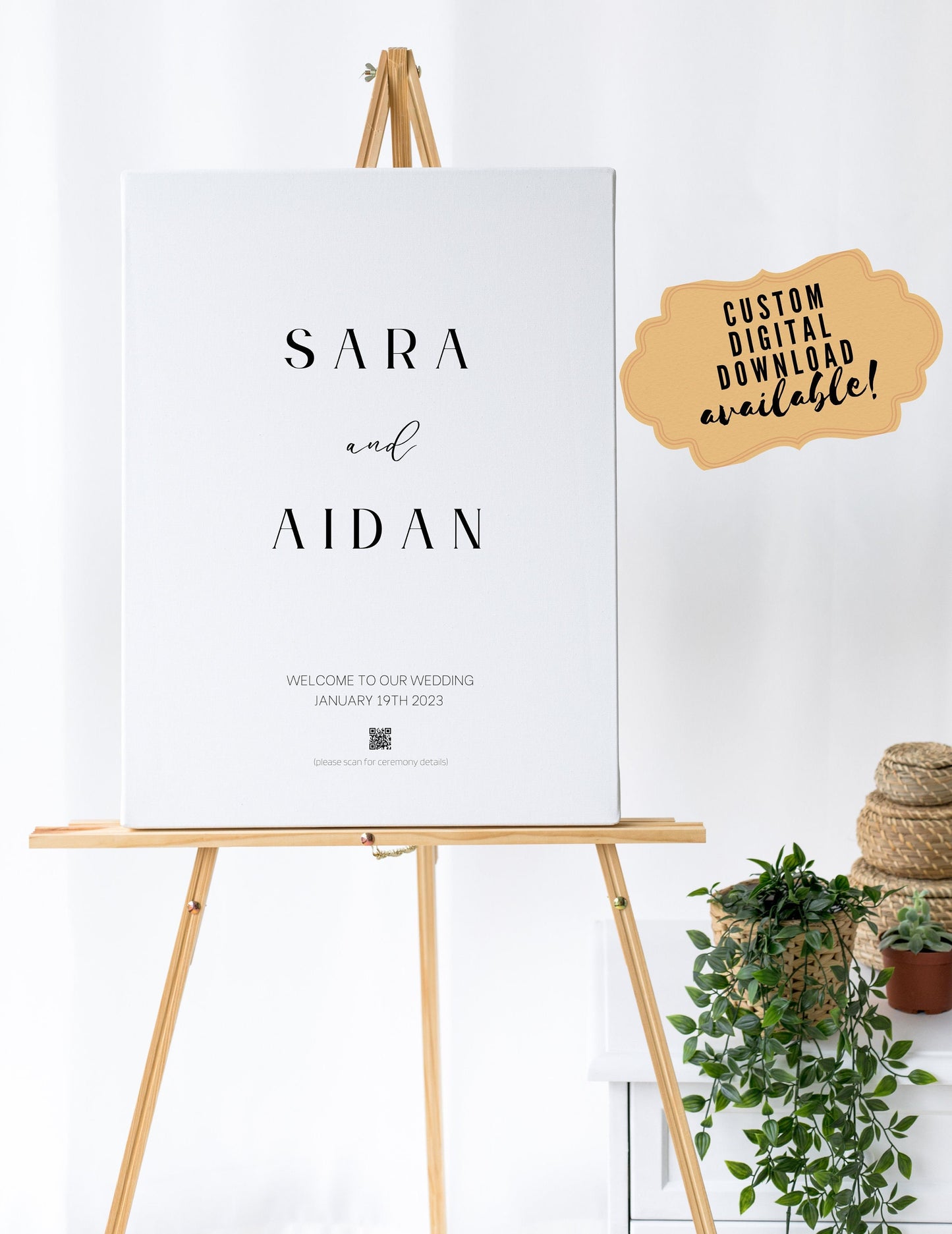 Wedding Welcome Sign - Welcome sign With QR code- Minimalist wedding sign - Modern Wedding Sign - QR code signs