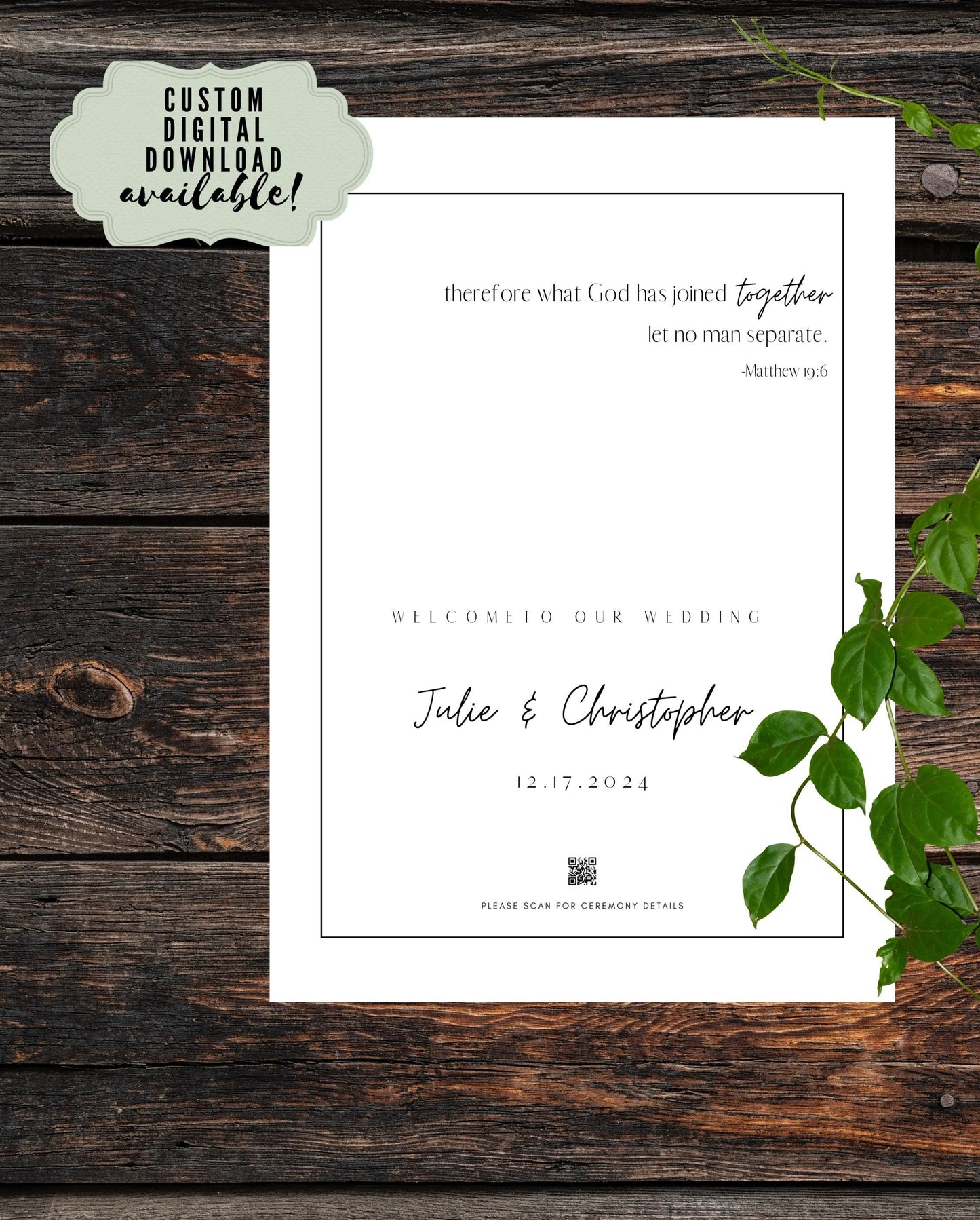 Wedding Welcome Sign - Welcome sign With QR code- Minimalist wedding sign - Modern Wedding Sign - QR code signs