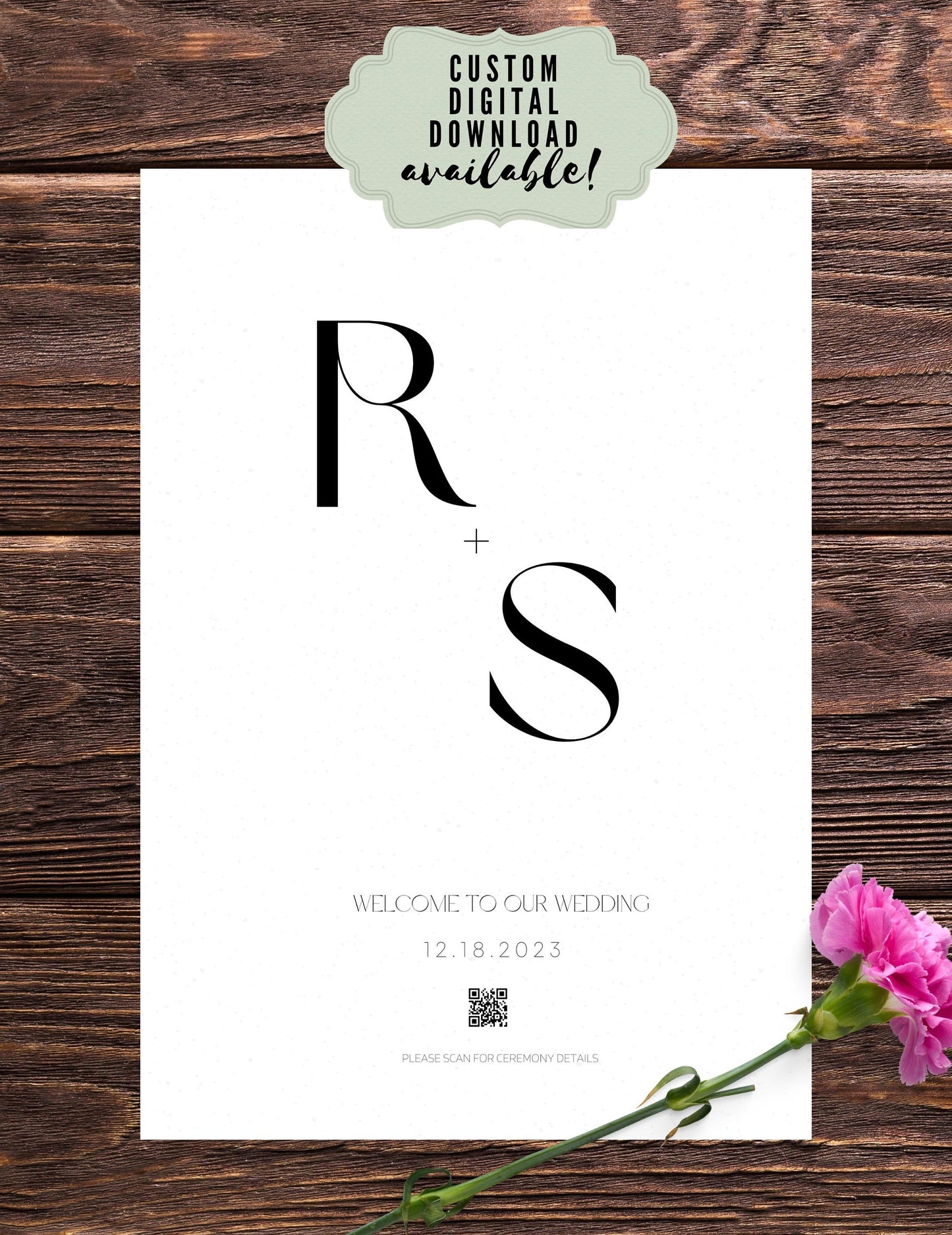 Wedding Day Welcome Sign - Welcome sign With QR code- Minimalist wedding sign - Modern Wedding Sign - QR code signs