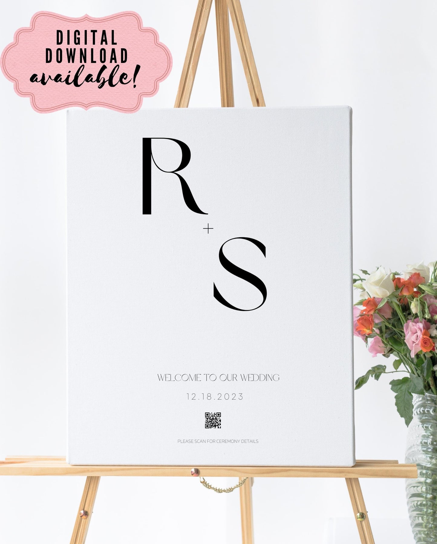 Wedding Day Welcome Sign - Welcome sign With QR code- Minimalist wedding sign - Modern Wedding Sign - QR code signs