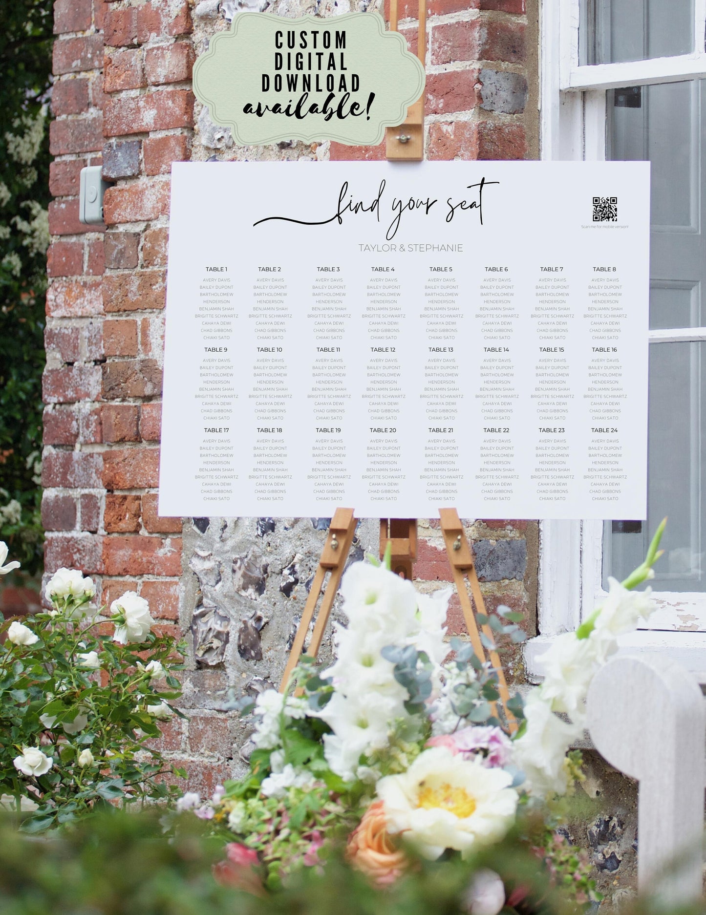 Reception Wedding Seating Chart Sign - Reception seat chart With QR code- Floral reception seating Sign - Wedding Reception - QR code signs