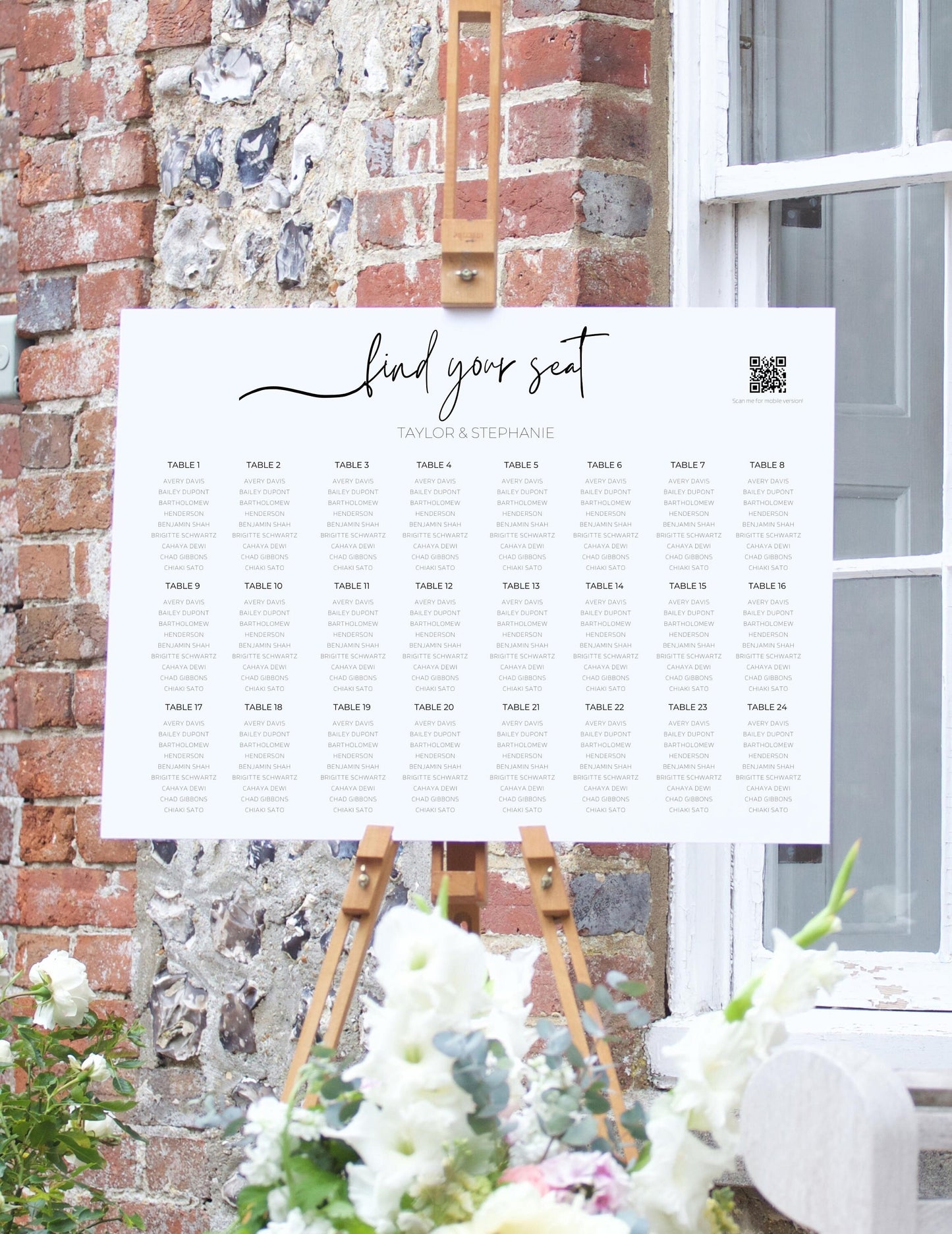 Reception Wedding Seating Chart Sign - Reception seat chart With QR code- Floral reception seating Sign - Wedding Reception - QR code signs