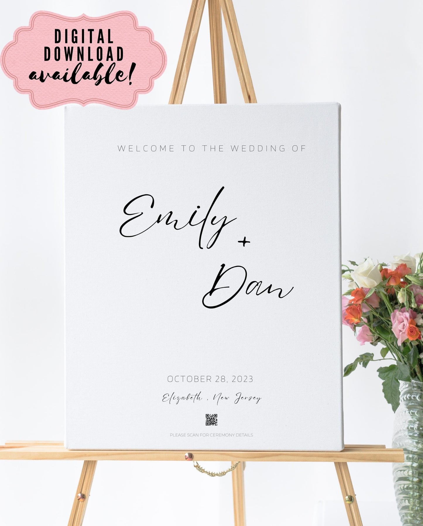 Wedding Day Welcome Sign - Welcome sign With QR code- Minimalist wedding sign - Modern Wedding Sign - QR code signs