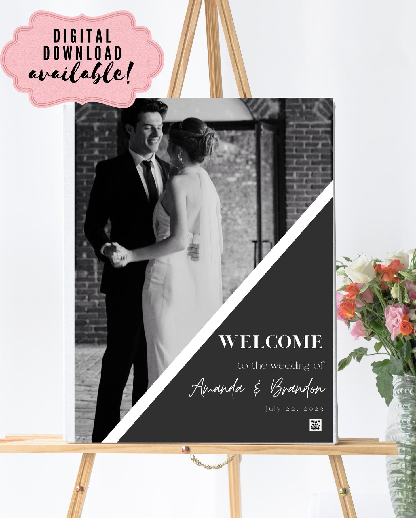 Custom Photo Wedding Welcome Sign - Welcome sign With QR code- Minimalist wedding sign - Modern Wedding Sign - QR code signs