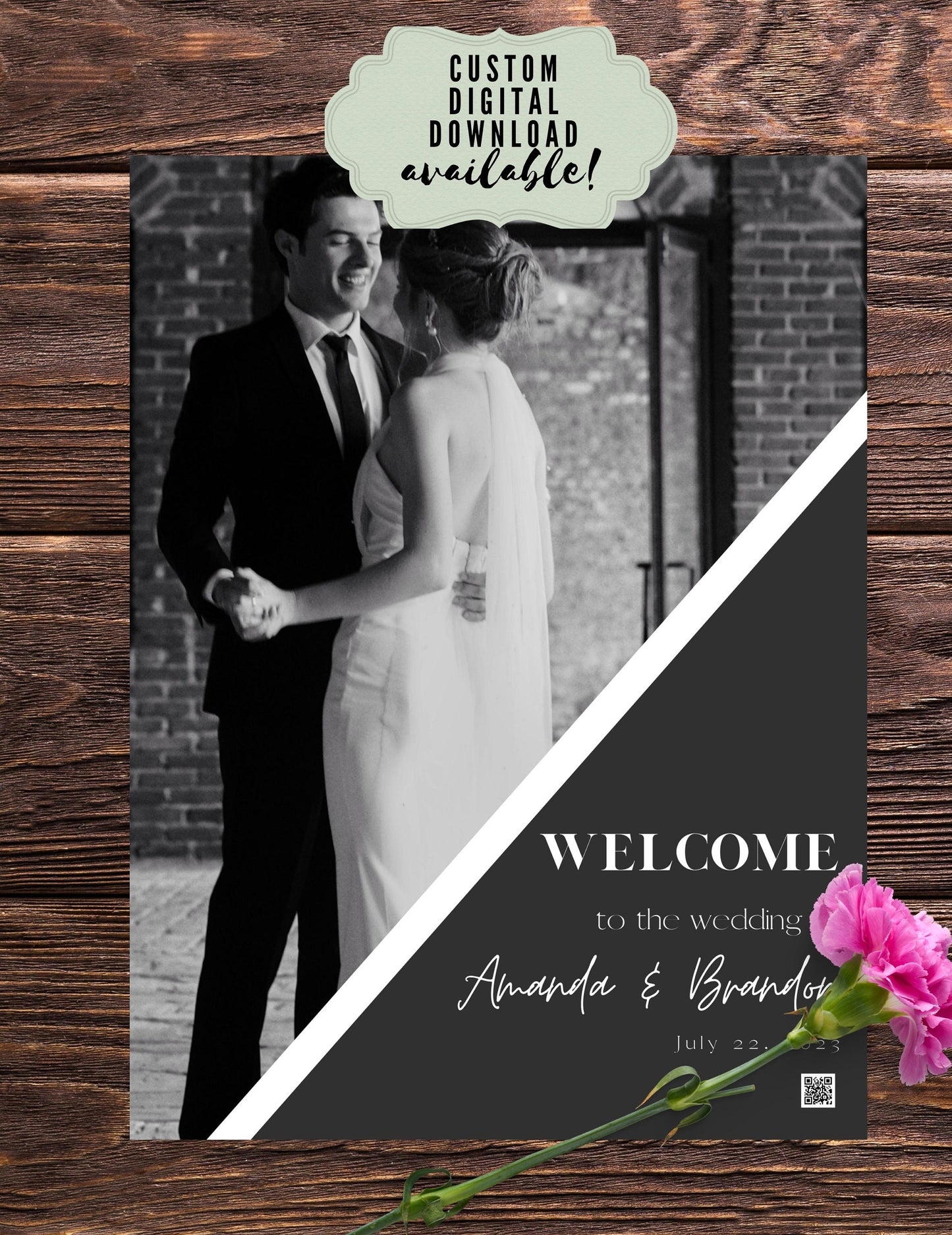 Custom Photo Wedding Welcome Sign - Welcome sign With QR code- Minimalist wedding sign - Modern Wedding Sign - QR code signs