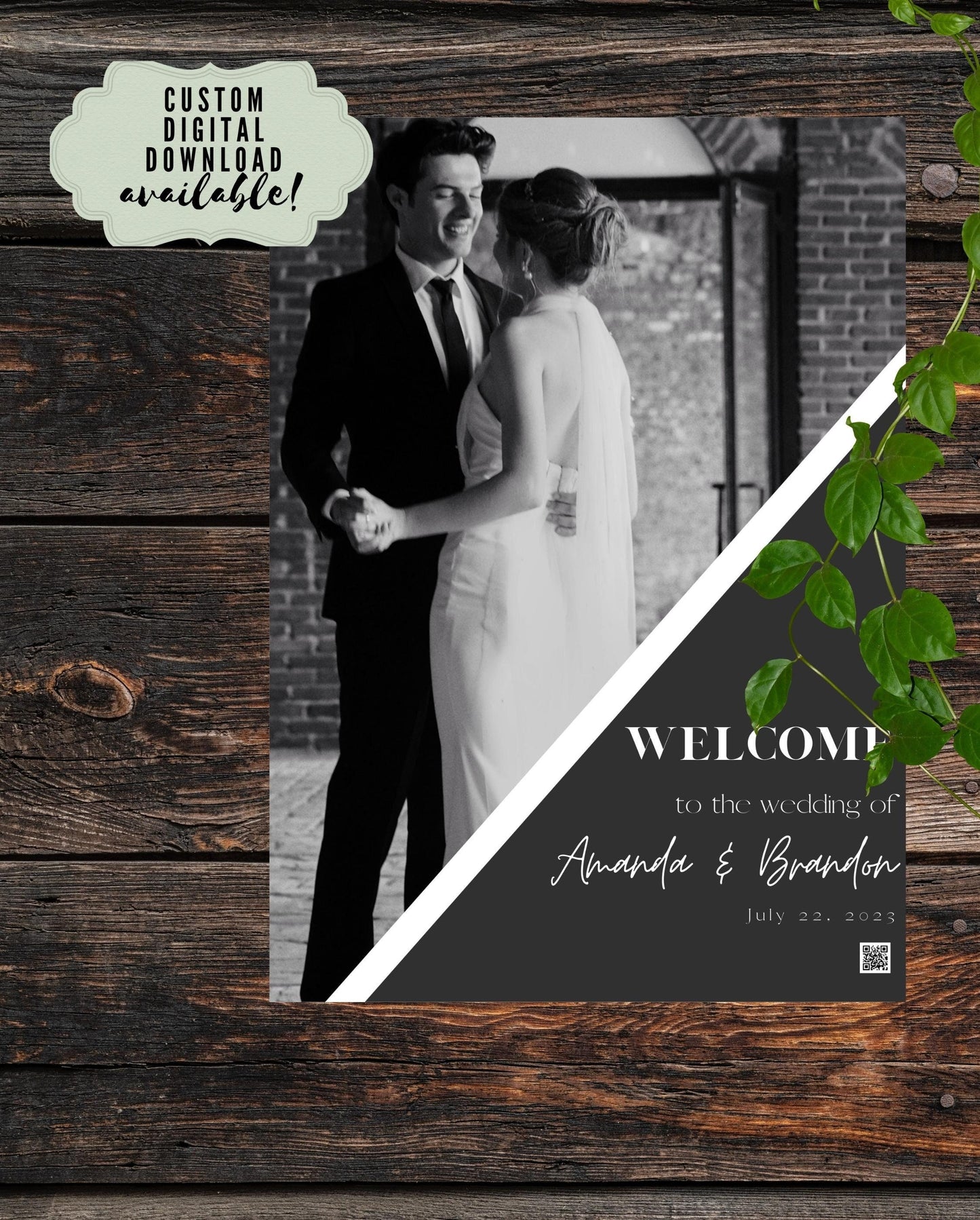 Custom Photo Wedding Welcome Sign - Welcome sign With QR code- Minimalist wedding sign - Modern Wedding Sign - QR code signs