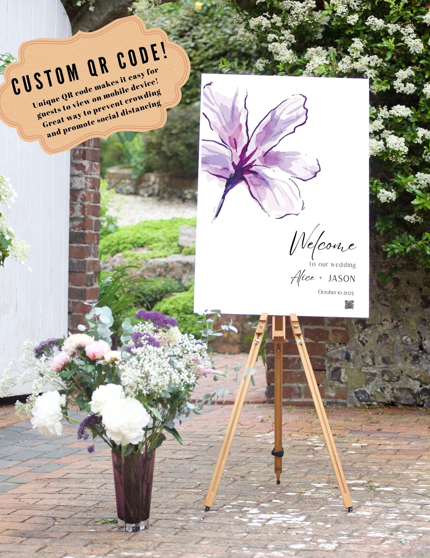 Wedding Welcome Sign - Welcome sign With QR code- Minimalist wedding sign - Modern Wedding Sign - QR code signs