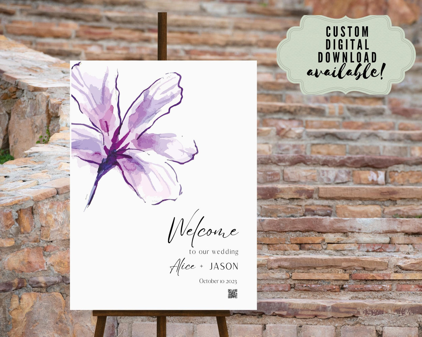 Wedding Welcome Sign - Welcome sign With QR code- Minimalist wedding sign - Modern Wedding Sign - QR code signs