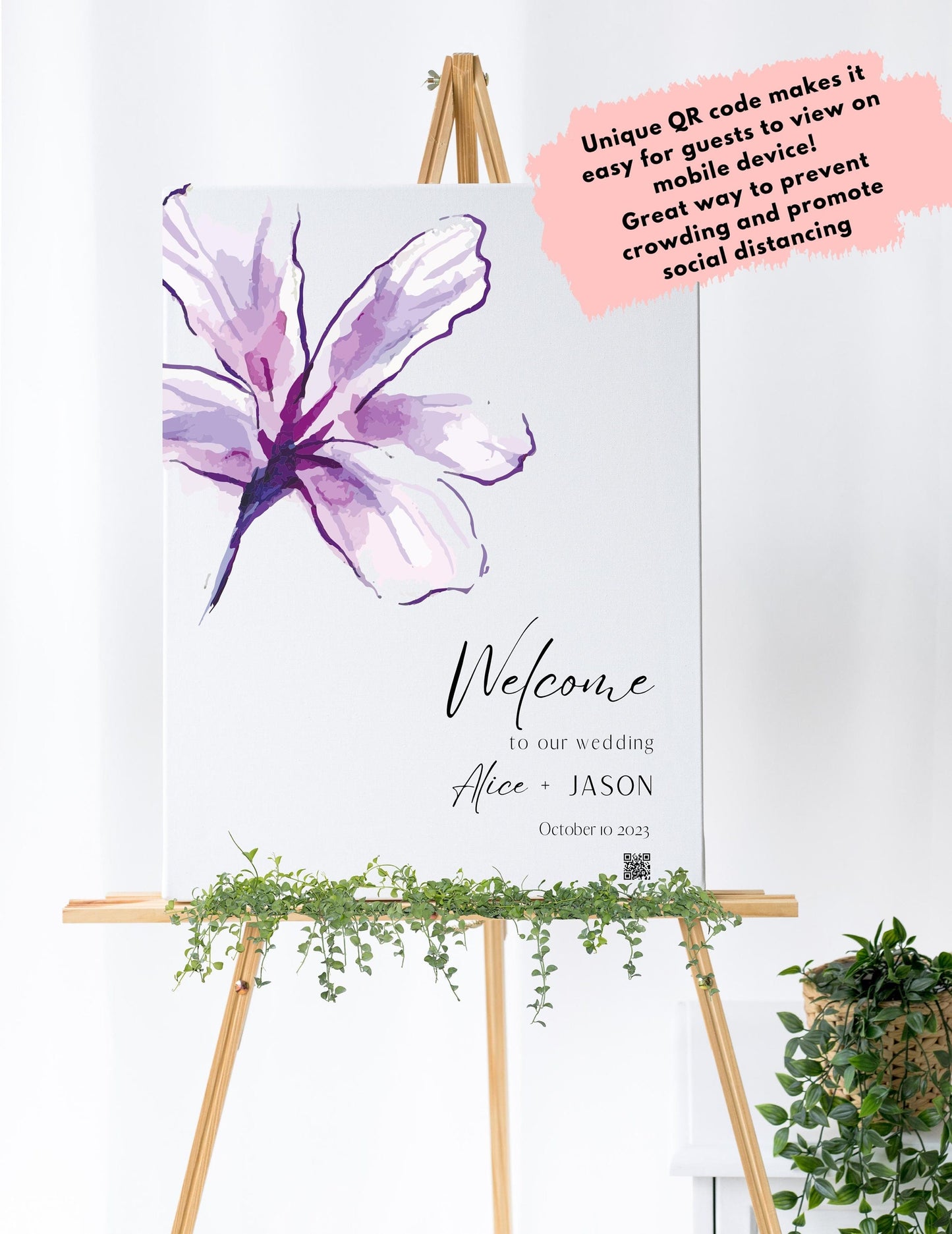 Wedding Welcome Sign - Welcome sign With QR code- Minimalist wedding sign - Modern Wedding Sign - QR code signs