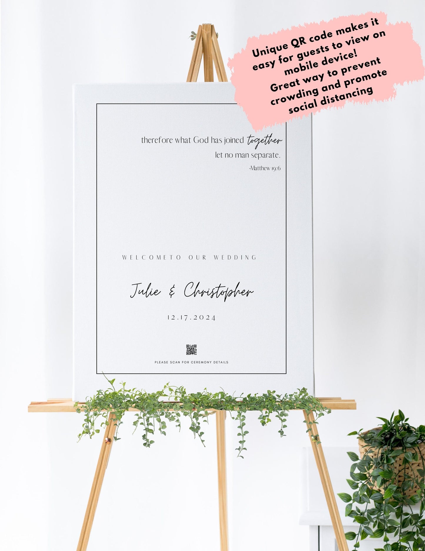 Wedding Welcome Sign - Welcome sign With QR code- Minimalist wedding sign - Modern Wedding Sign - QR code signs