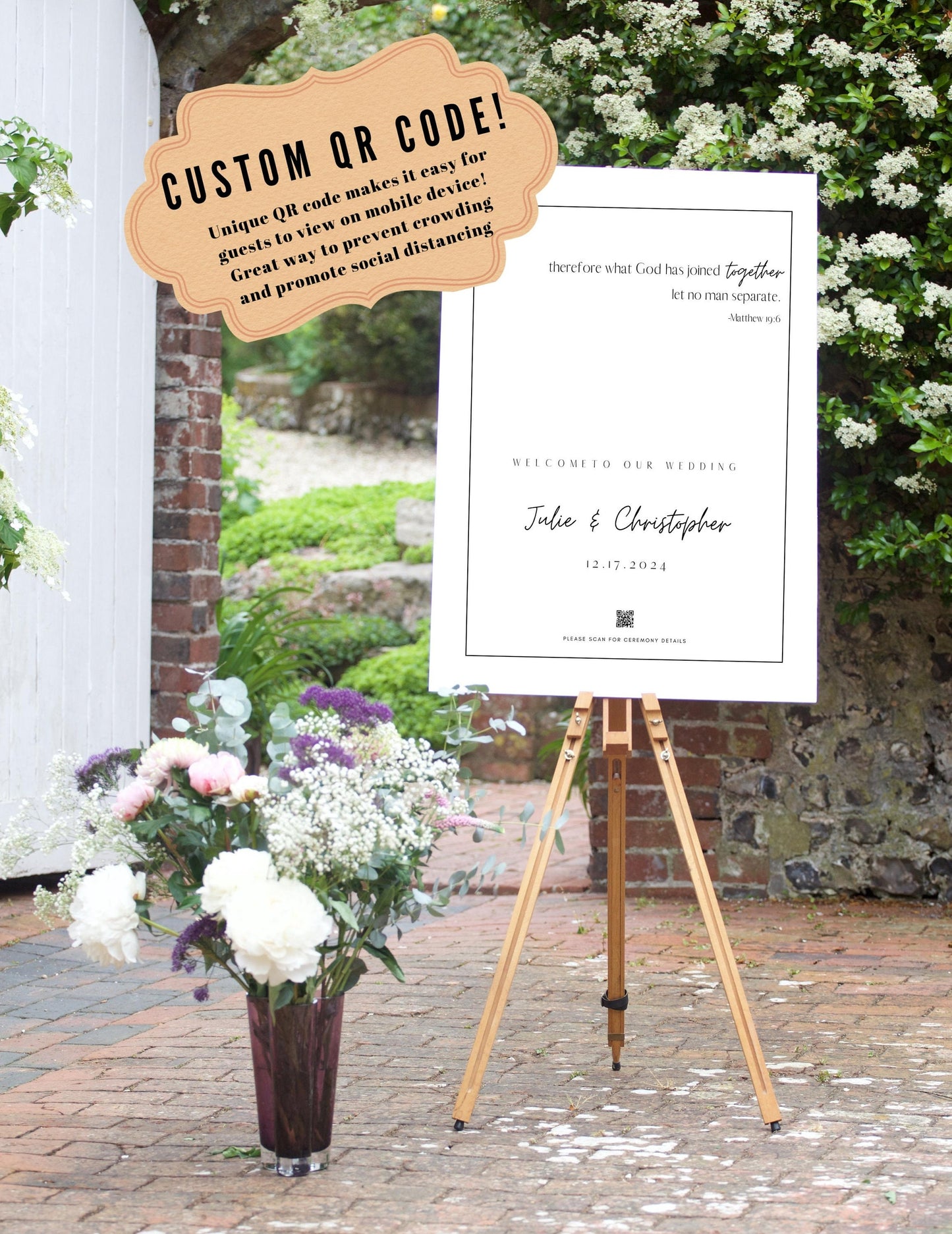 Wedding Welcome Sign - Welcome sign With QR code- Minimalist wedding sign - Modern Wedding Sign - QR code signs