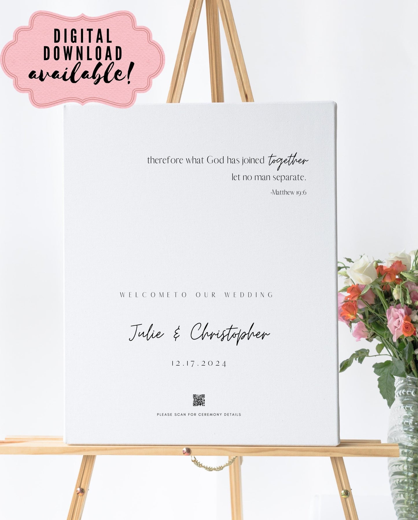 Wedding Day Welcome Sign - Welcome sign With QR code- Minimalist wedding sign - Modern Wedding Sign - QR code signs