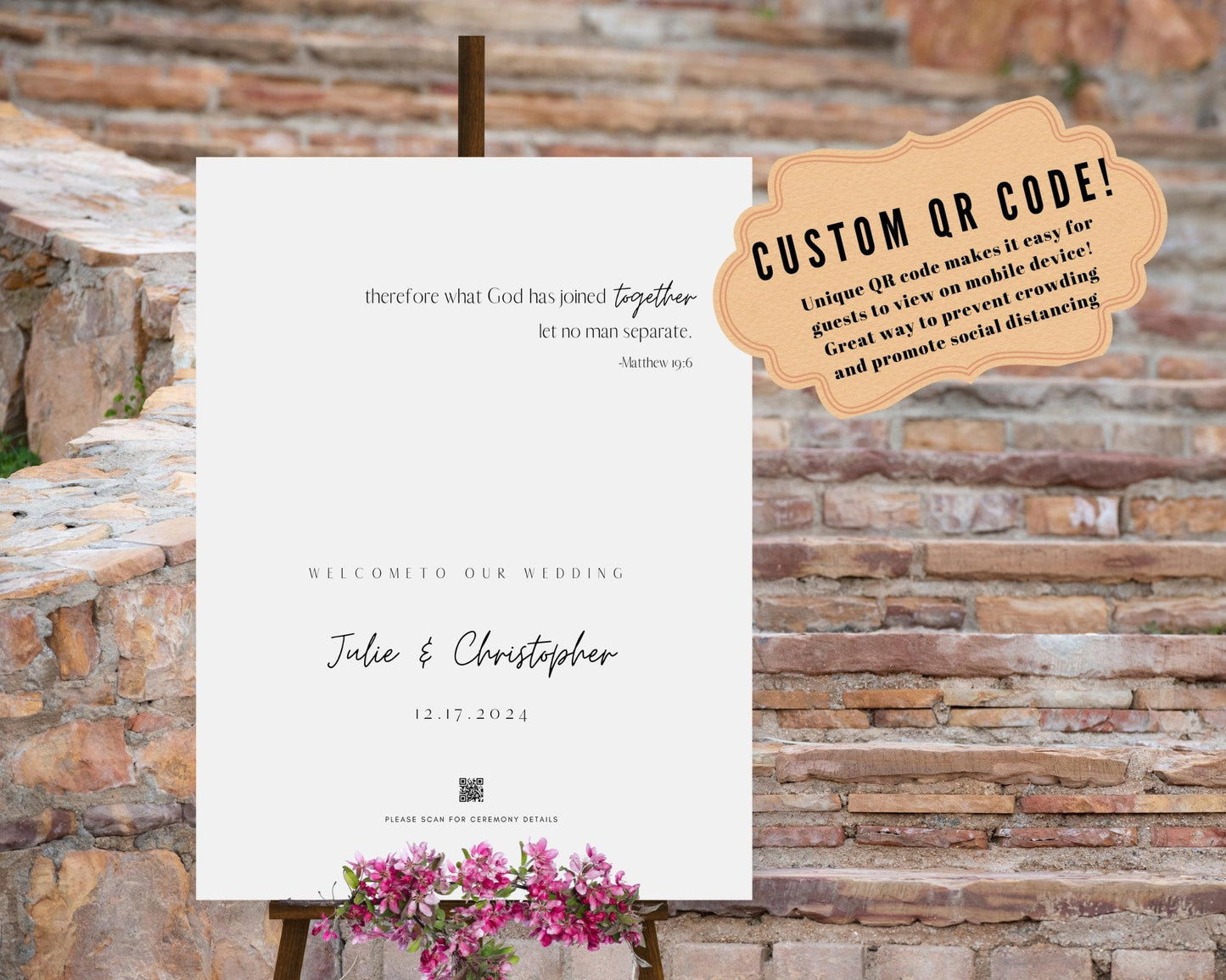 Wedding Day Welcome Sign - Welcome sign With QR code- Minimalist wedding sign - Modern Wedding Sign - QR code signs