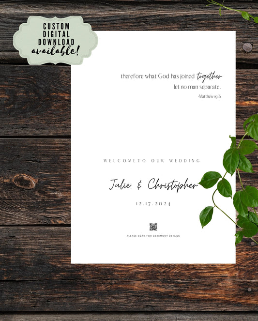 Wedding Day Welcome Sign - Welcome sign With QR code- Minimalist wedding sign - Modern Wedding Sign - QR code signs