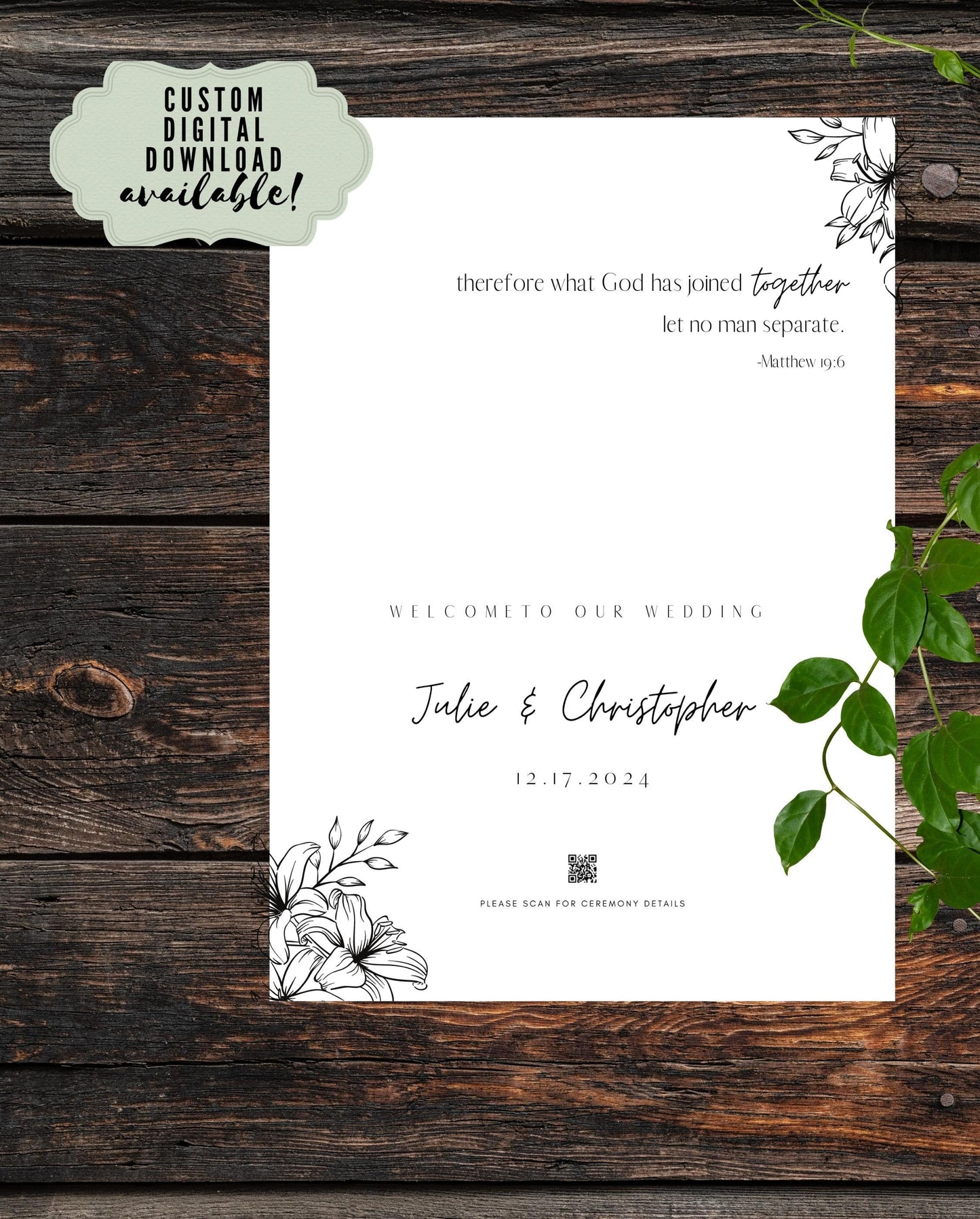 Wedding Welcome Sign - Welcome sign With QR code- Minimalist wedding sign - Modern Wedding Sign - QR code signs