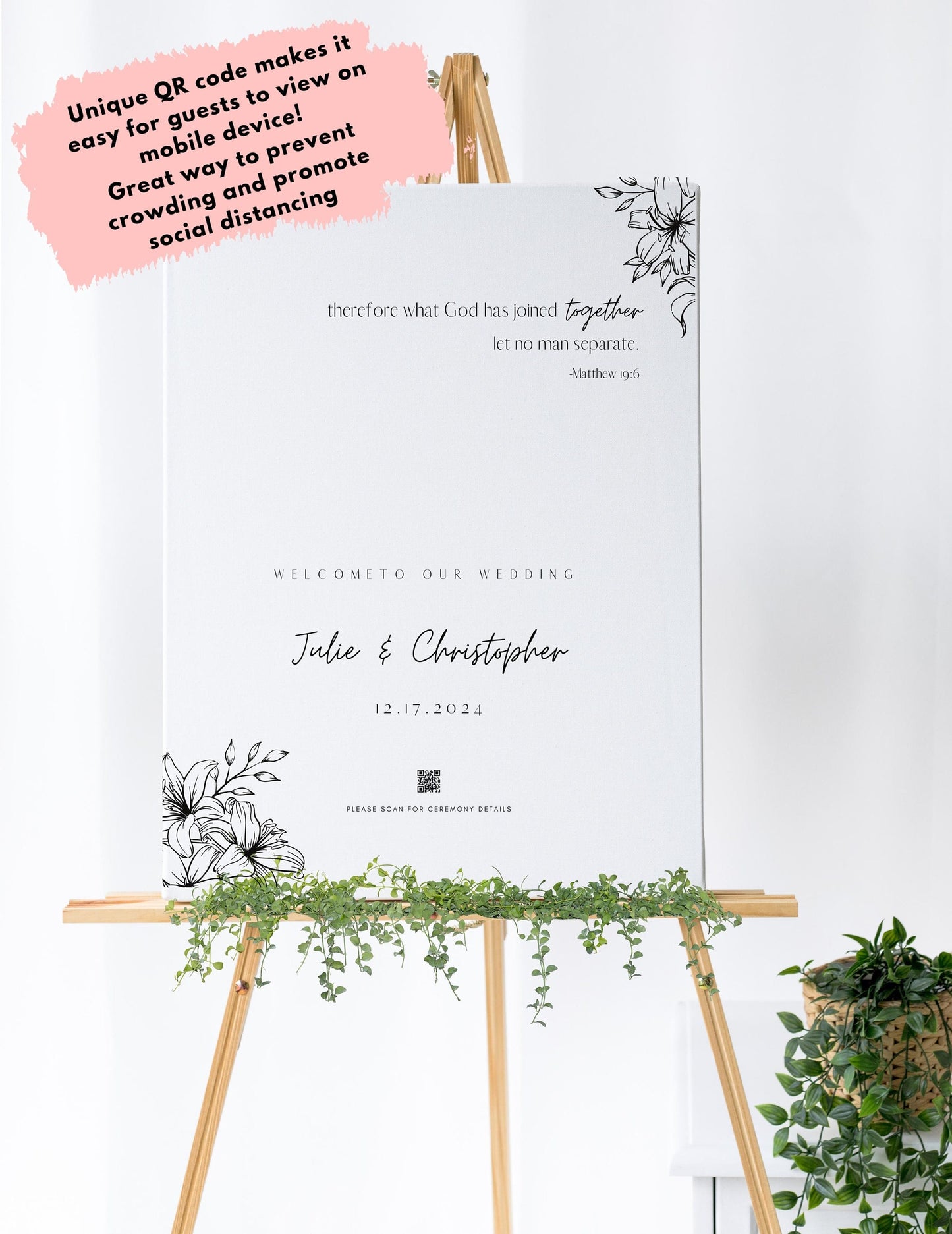 Wedding Welcome Sign - Welcome sign With QR code- Minimalist wedding sign - Modern Wedding Sign - QR code signs