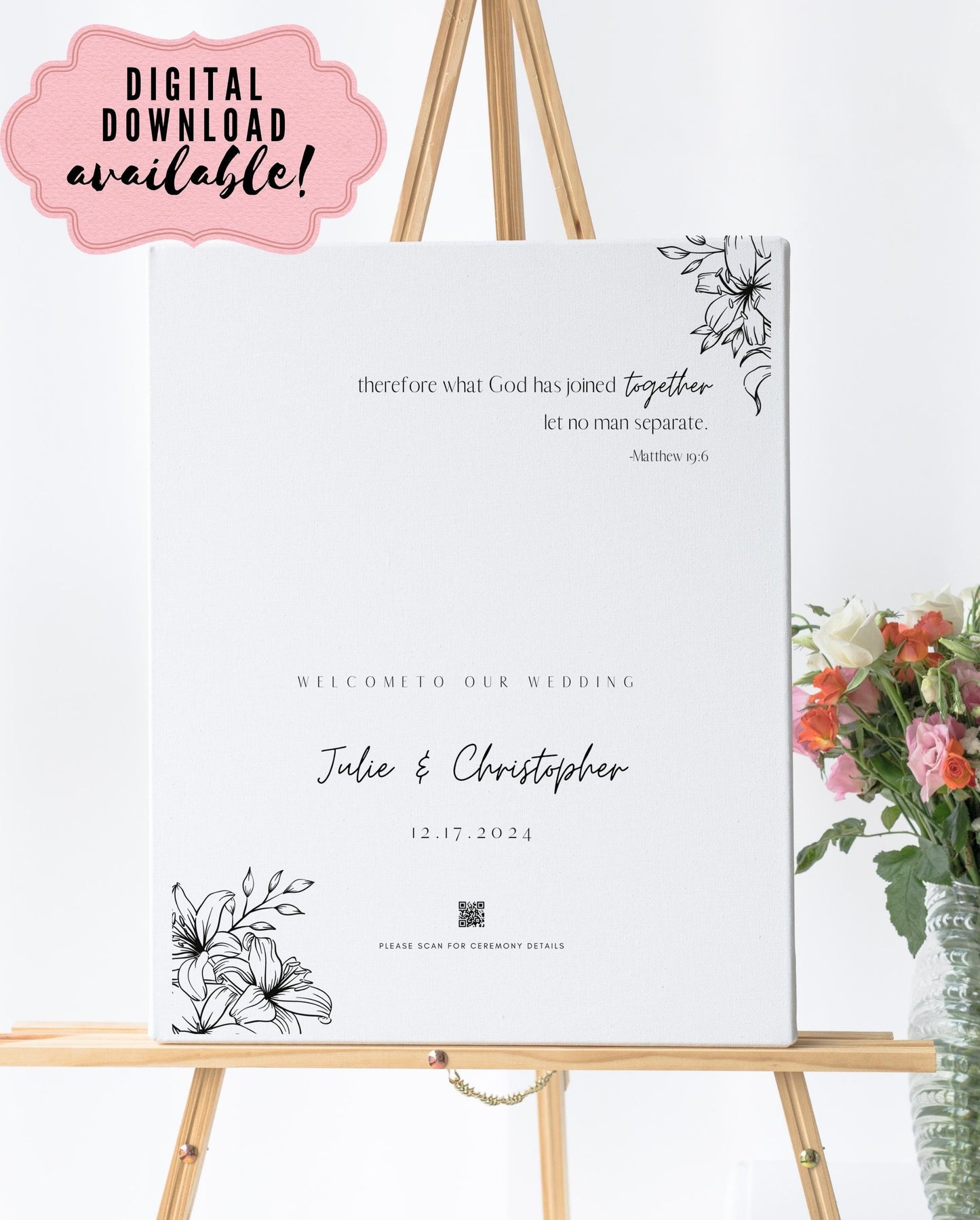 Wedding Welcome Sign - Welcome sign With QR code- Minimalist wedding sign - Modern Wedding Sign - QR code signs