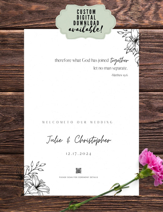 Wedding Welcome Sign - Welcome sign With QR code- Minimalist wedding sign - Modern Wedding Sign - QR code signs